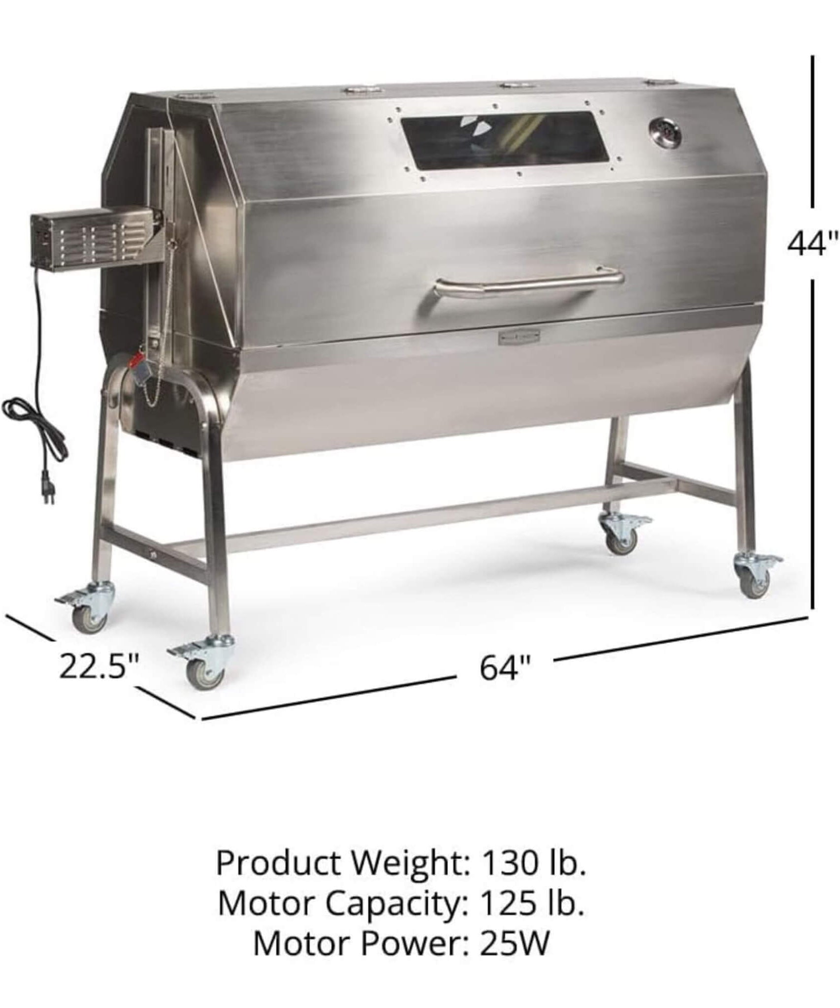 Heavy-Duty Commercial 125 LB Portable Electric Stainless Steel Hooded BBQ Rotisserie Grill With Viewing Window (SAK31975)