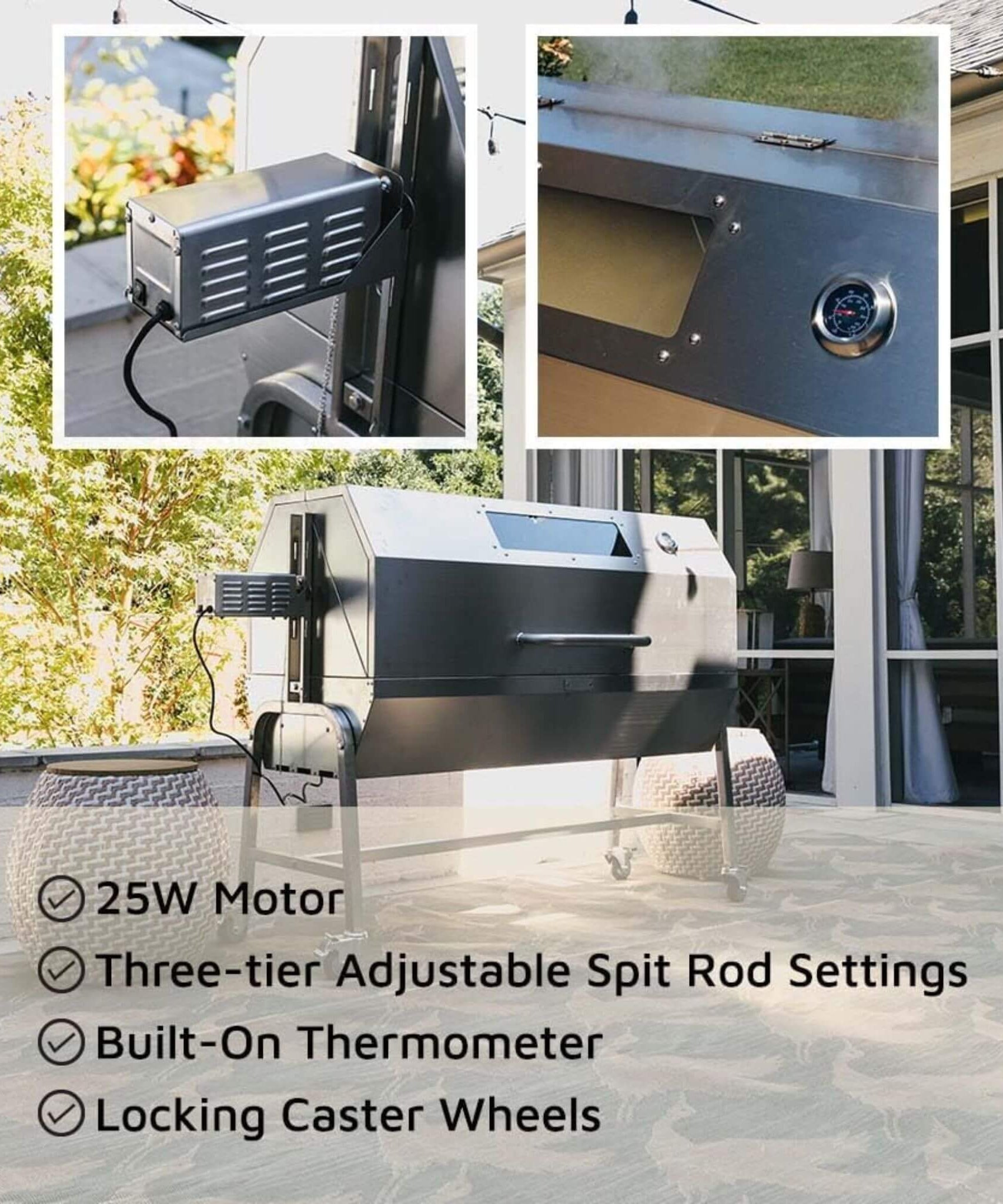 Heavy-Duty Commercial 125 LB Portable Electric Stainless Steel Hooded BBQ Rotisserie Grill With Viewing Window (SAK31975)