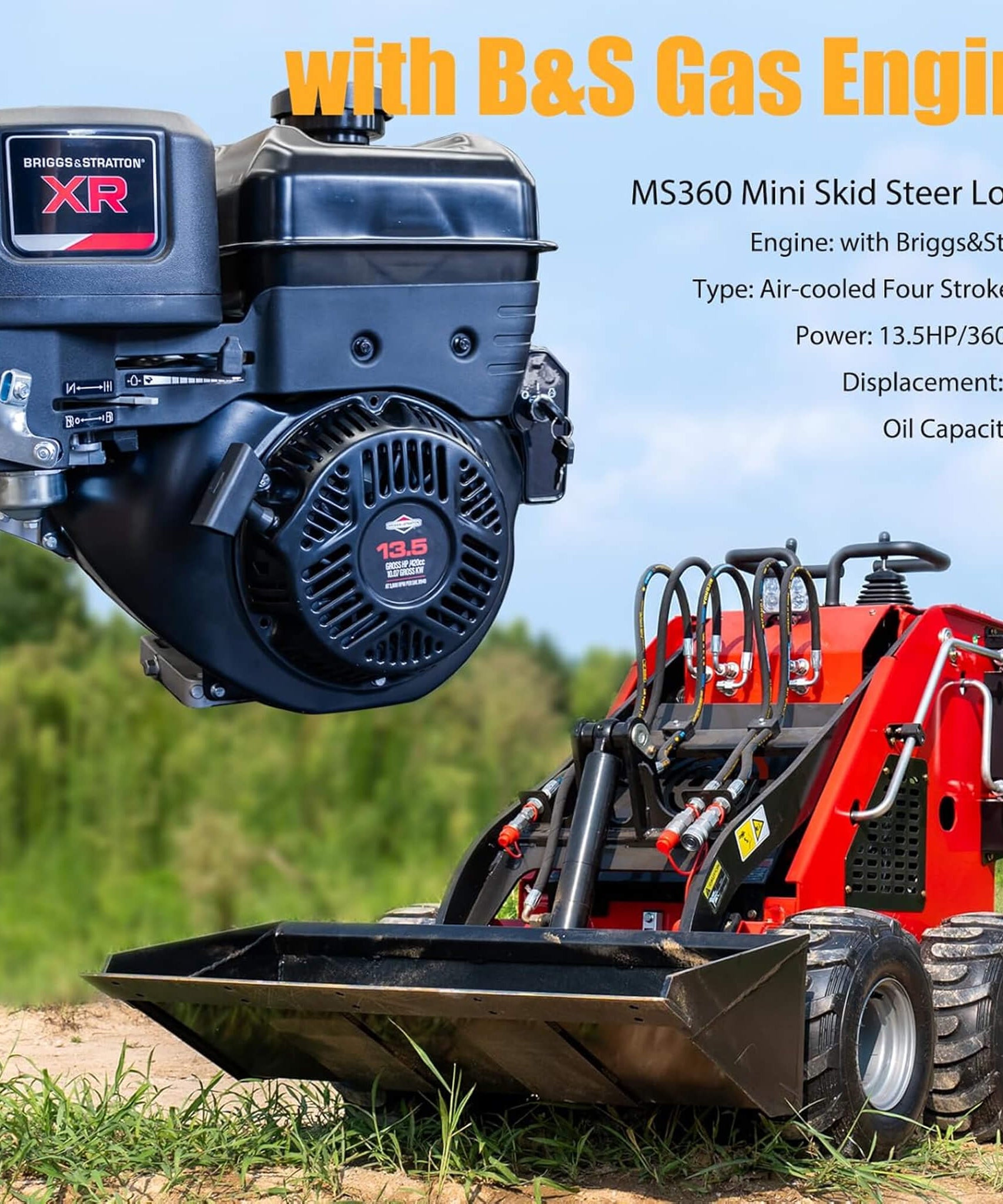 Heavy-Duty 13.5HP Mini Gas Skid Steer Loader With Wide Bucket (SAK69105)