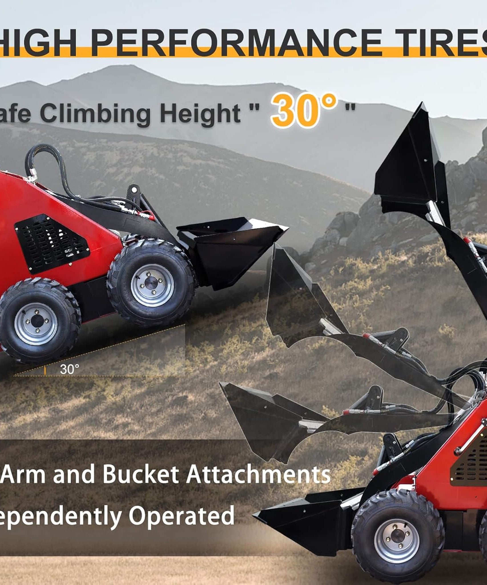 Heavy-Duty 13.5HP Mini Gas Skid Steer Loader With Wide Bucket (SAK69105)