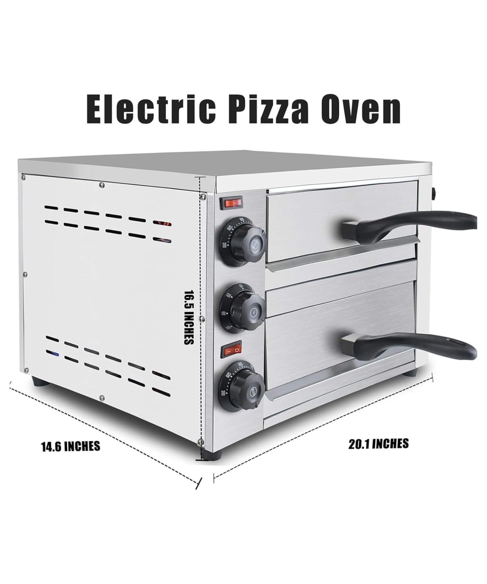 Heavy-Duty 14-Inch Commercial Stainless Steel Electric 2-Tier Tabletop Pizza Oven With Timer (SAK90432)