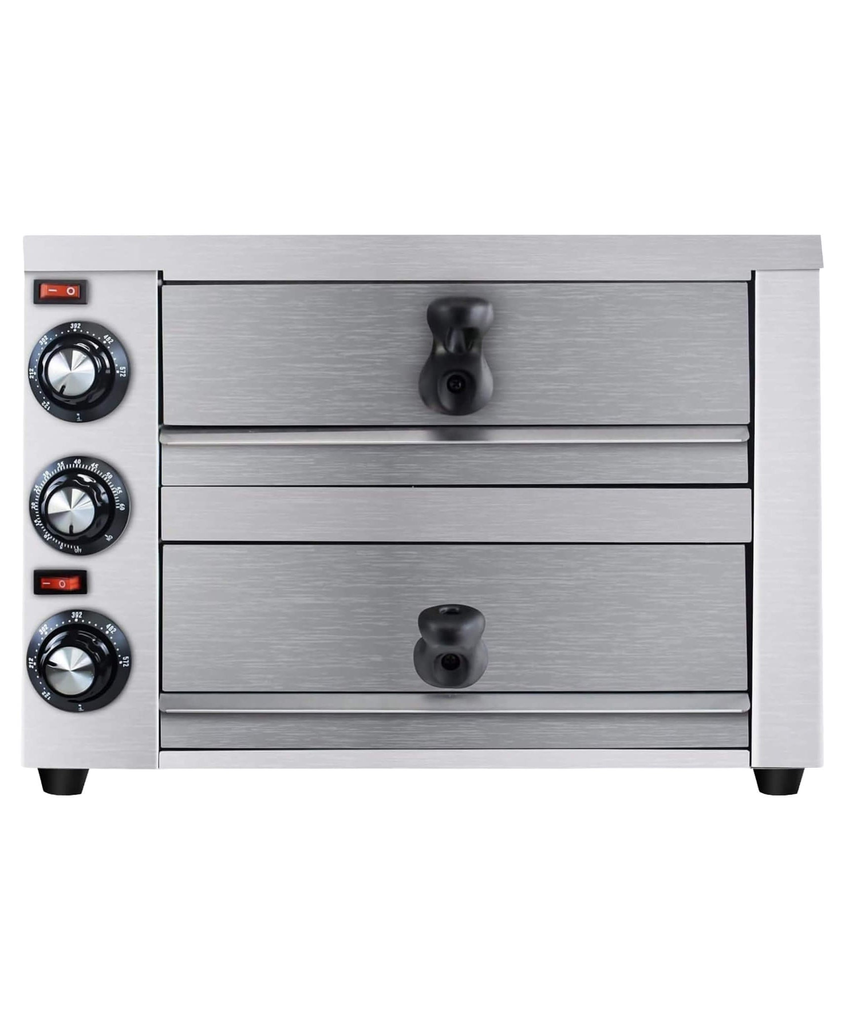 Heavy-Duty 14-Inch Commercial Stainless Steel Electric 2-Tier Tabletop Pizza Oven With Timer (SAK90432)