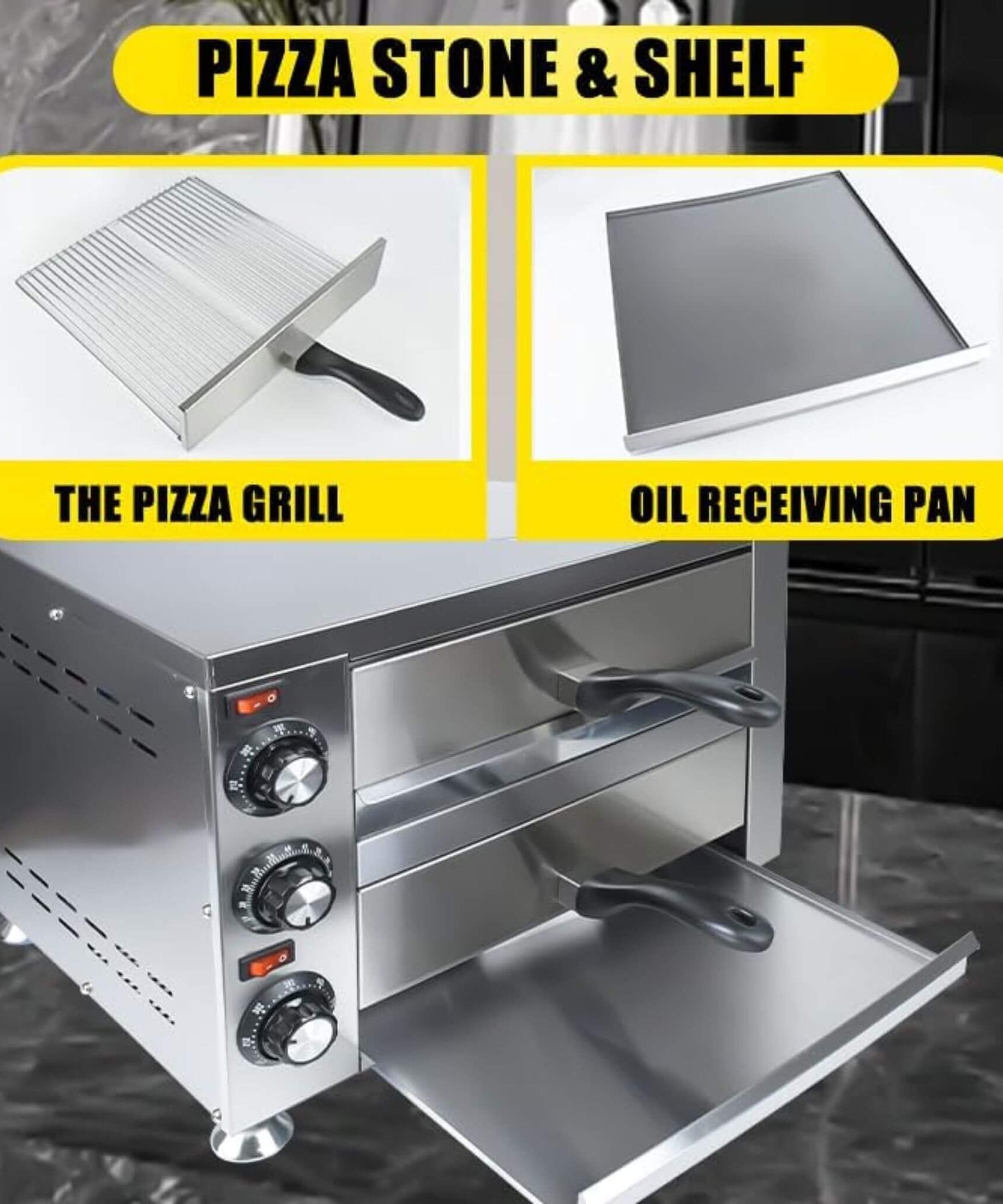 Heavy-Duty 14-Inch Commercial Stainless Steel Electric 2-Tier Tabletop Pizza Oven With Timer (SAK90432)