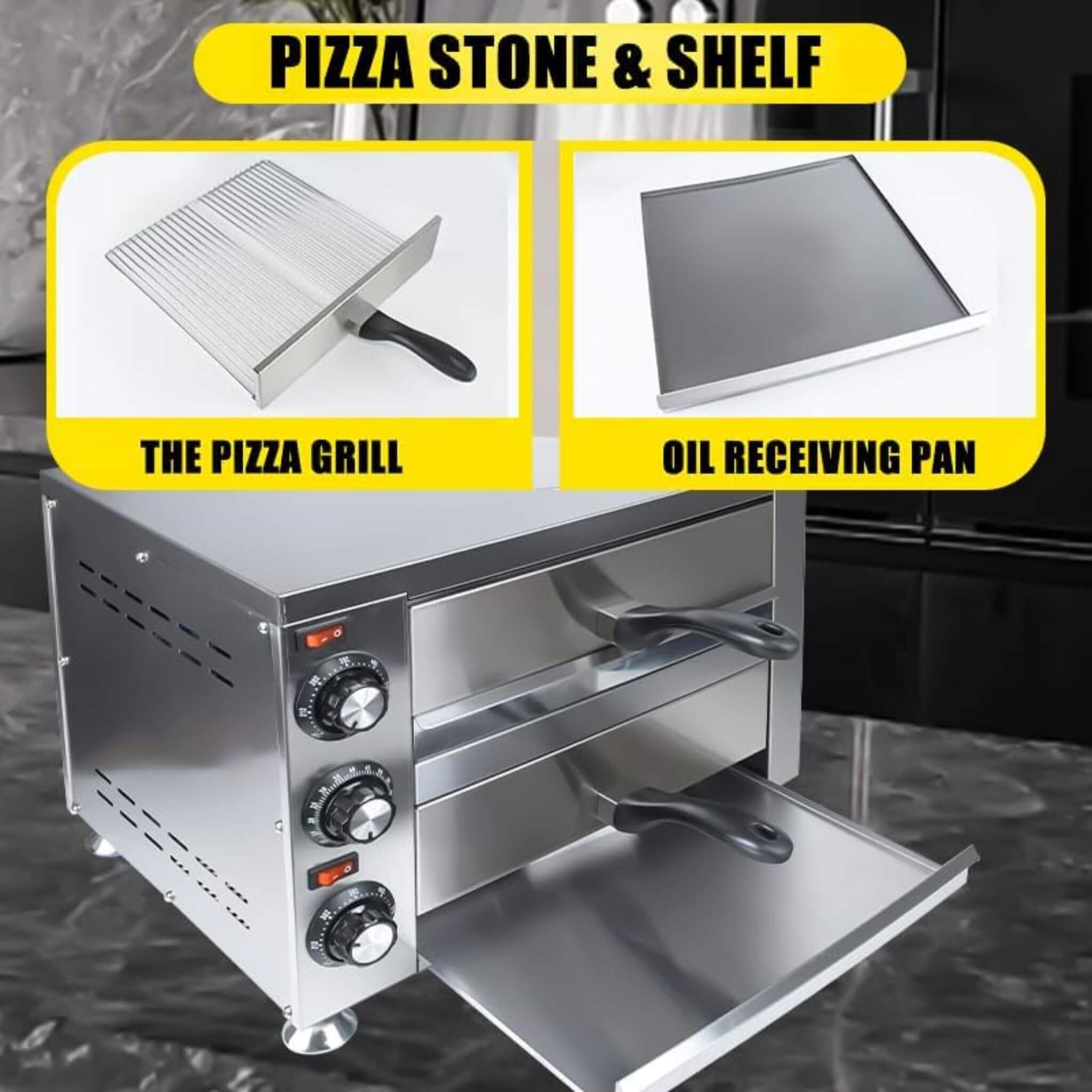 Heavy-Duty 14-Inch Commercial Stainless Steel Electric 2-Tier Tabletop Pizza Oven With Timer (SAK90432)