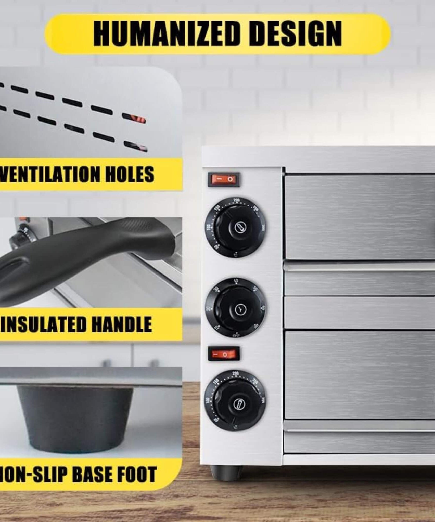 Heavy-Duty 14-Inch Commercial Stainless Steel Electric 2-Tier Tabletop Pizza Oven With Timer (SAK90432)