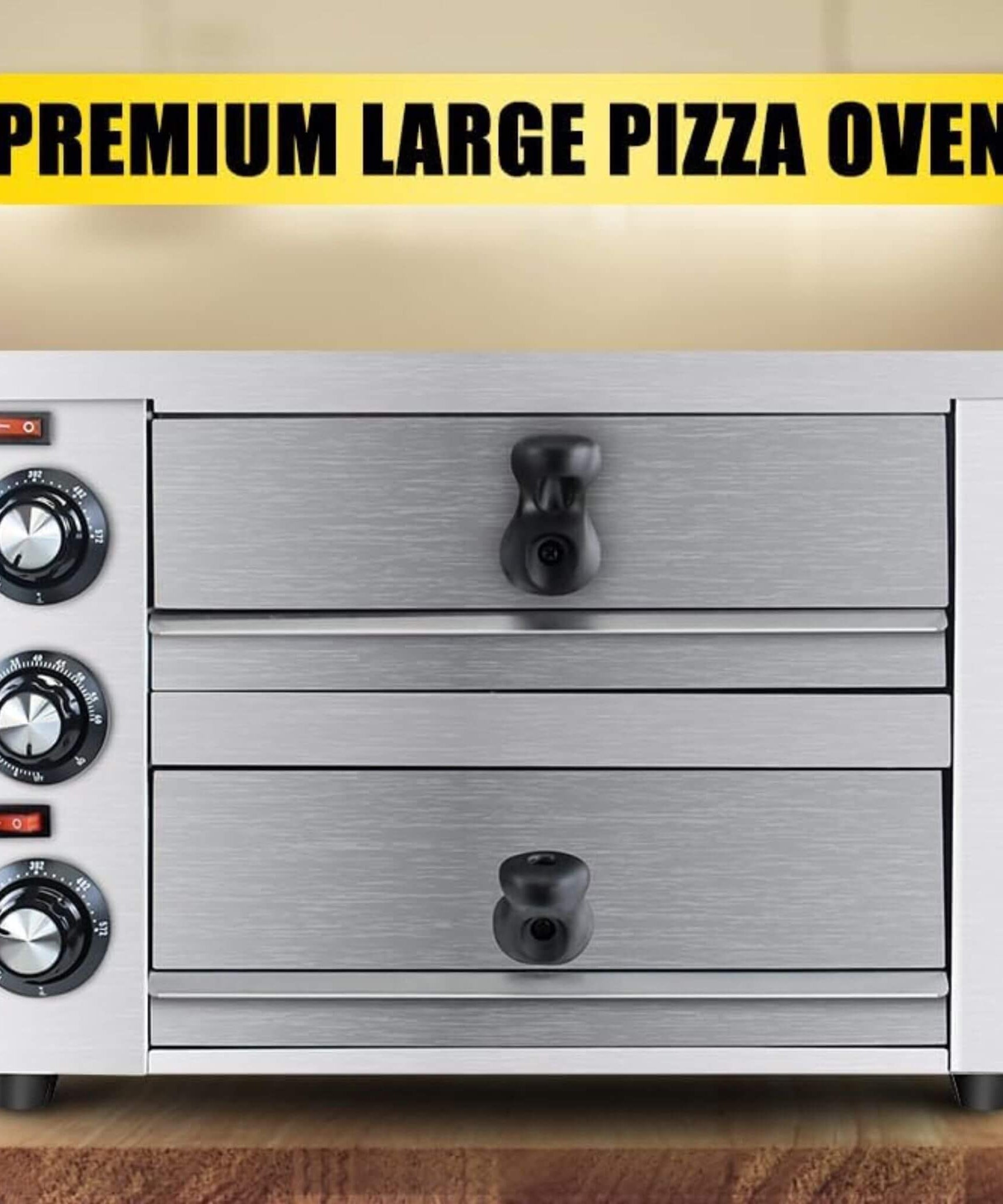 Heavy-Duty 14-Inch Commercial Stainless Steel Electric 2-Tier Tabletop Pizza Oven With Timer (SAK90432)