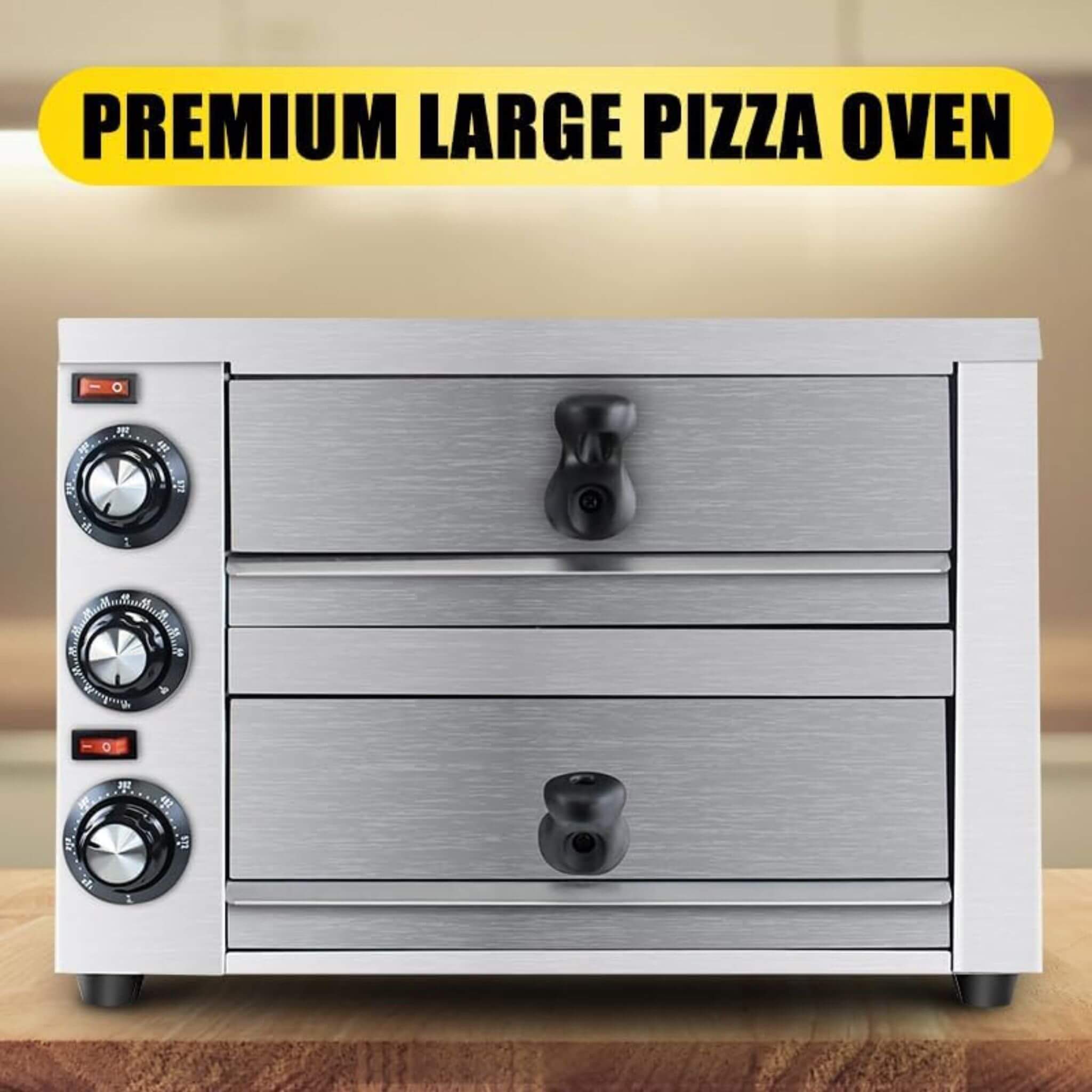 Heavy-Duty 14-Inch Commercial Stainless Steel Electric 2-Tier Tabletop Pizza Oven With Timer (SAK90432)