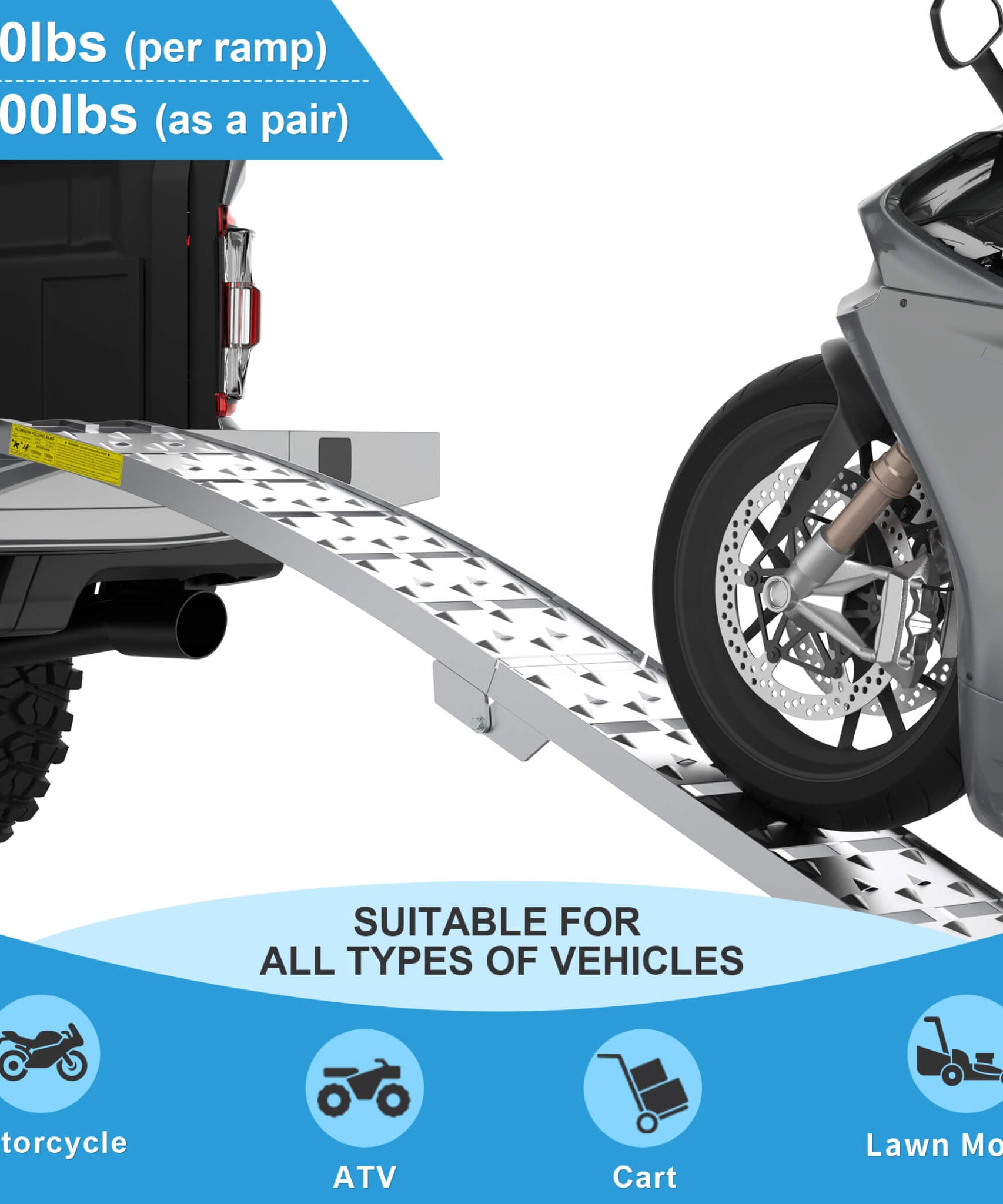 Heavy-Duty 1500LB 7.5FT Folding Aluminum Loading Ramps Set (SAK30158)