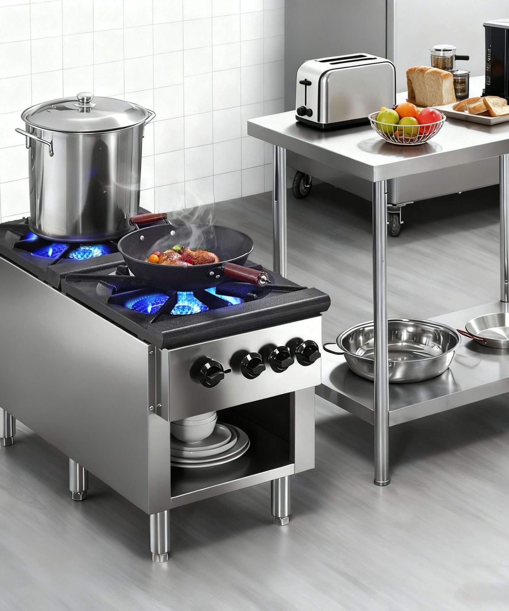 Heavy-Duty 18K BTU Commercial 2-Burner Stainless Steel Gas Stove Range (SAK40721)