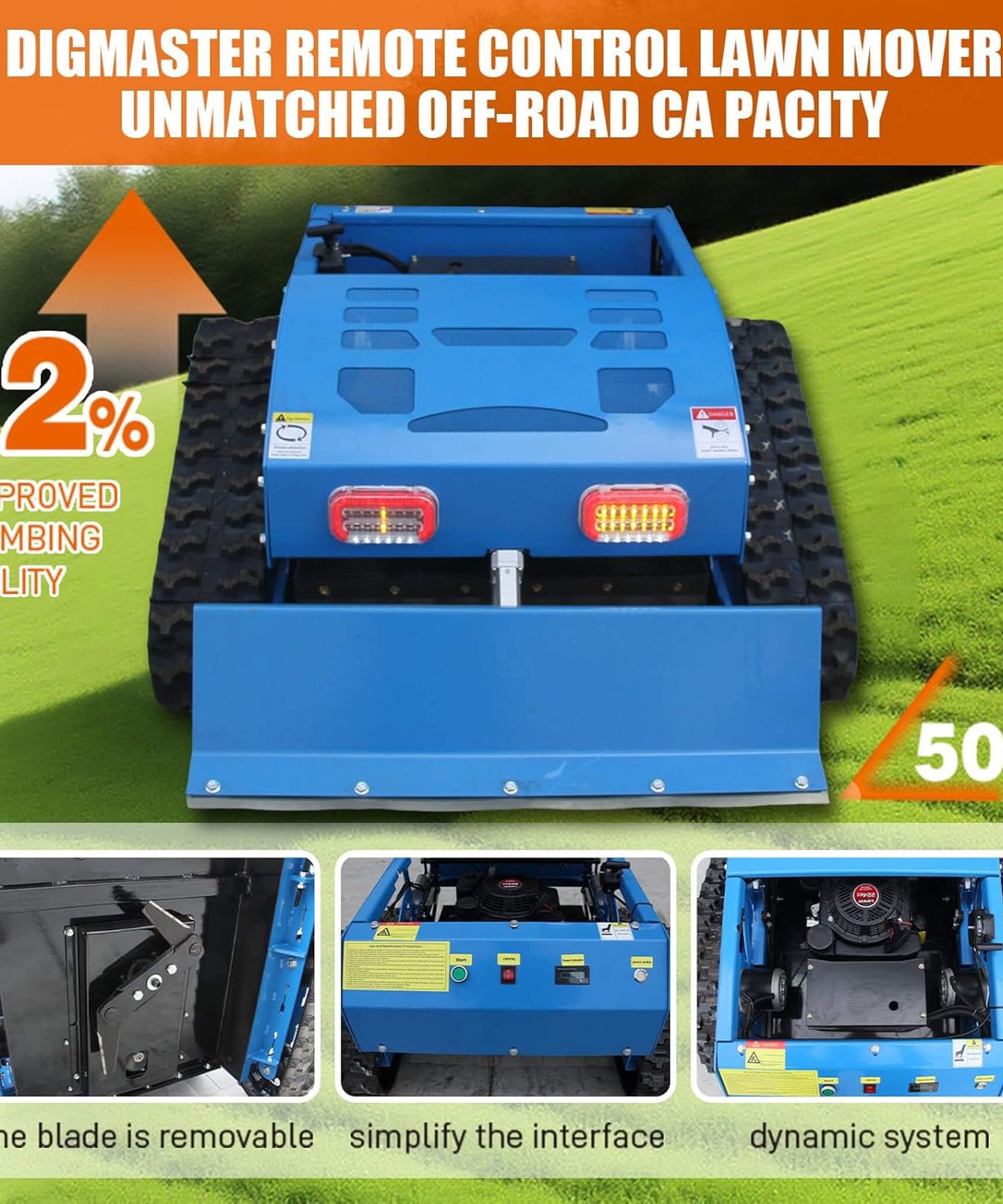 Heavy-Duty 21-Inch 9HP Commercial Remote-Controlled Robotic Lawn Mower With Tracks And Plow (SAK26583)