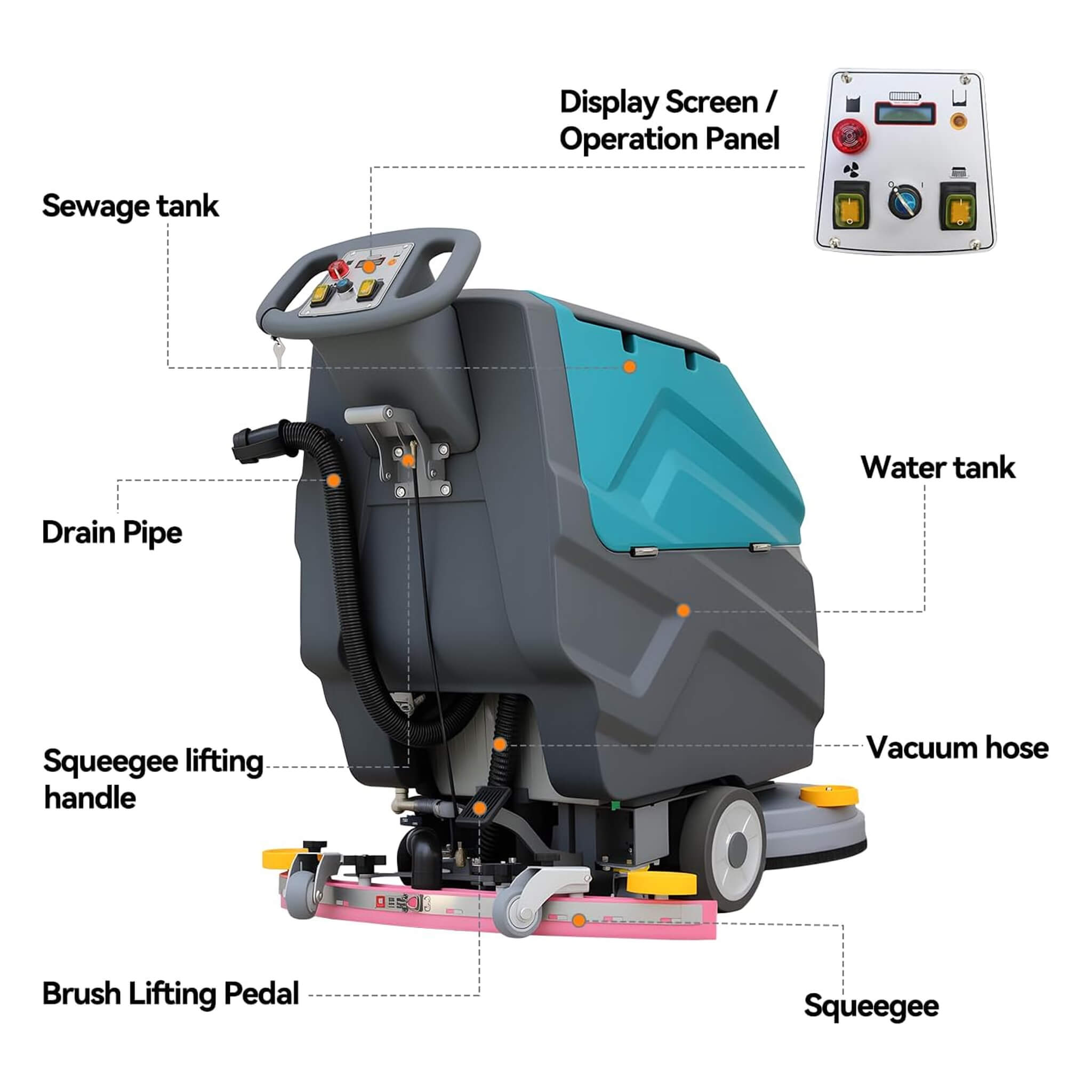 Heavy-Duty 22-Inch Industrial Walk-Behind Floor Scrubber With Squeegee Suction (SAK90834)