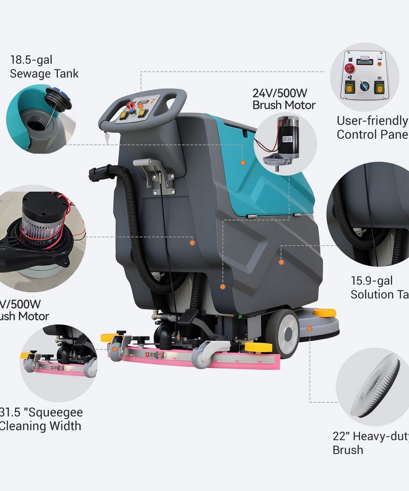 Heavy-Duty 22-Inch Industrial Walk-Behind Floor Scrubber With Squeegee Suction (SAK90834)