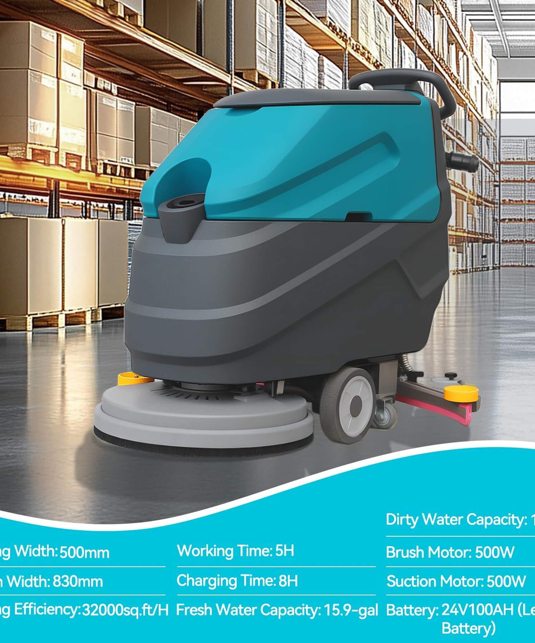 Heavy-Duty 22-Inch Industrial Walk-Behind Floor Scrubber With Squeegee Suction (SAK90834)