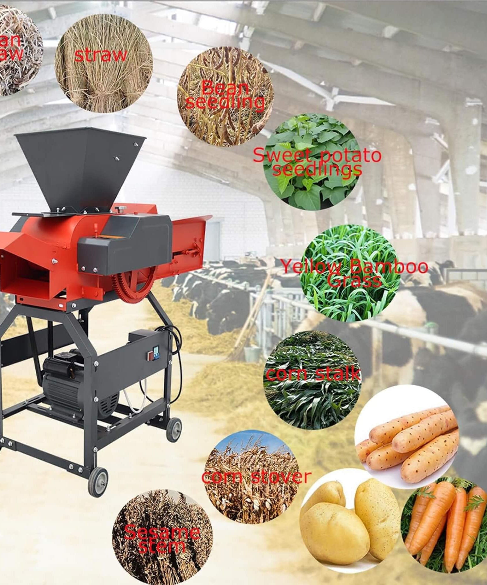 Heavy-Duty 220V 2.2KW 6-Blade Hay Cutter Pulverizer With Conveyor (SAK14368)
