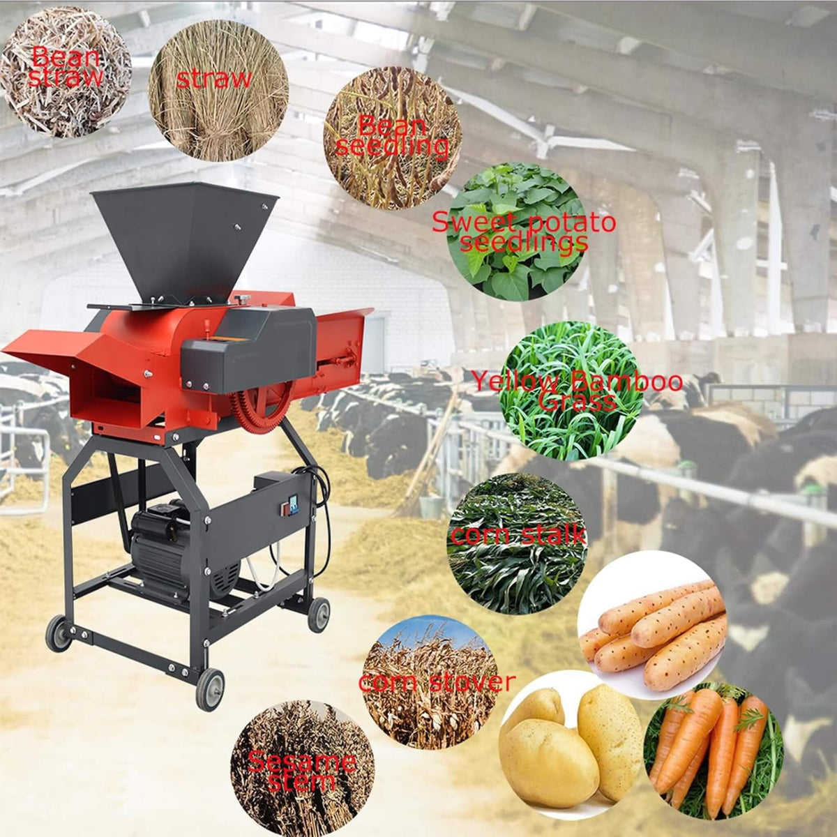 Heavy-Duty 220V 2.2KW 6-Blade Hay Cutter Pulverizer With Conveyor (SAK14368)