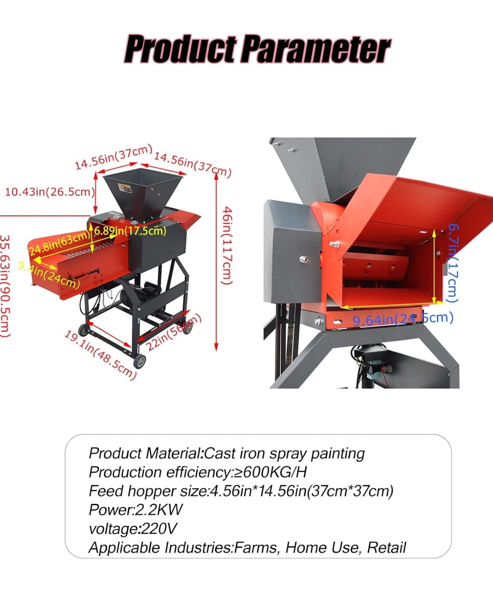 Heavy-Duty 220V 2.2KW 6-Blade Hay Cutter Pulverizer With Conveyor (SAK14368)