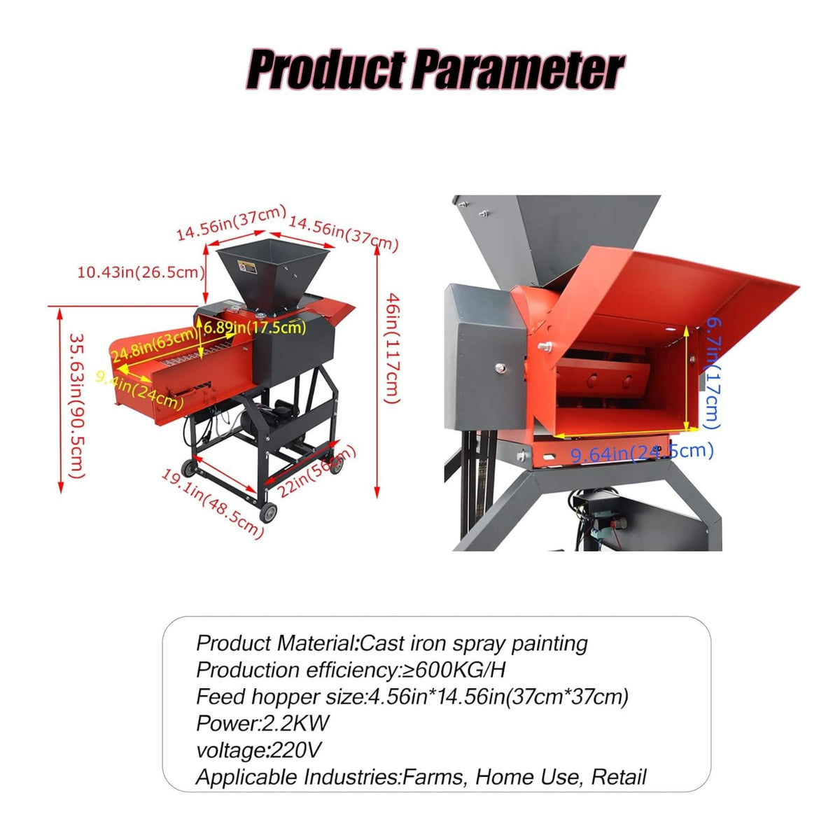 Heavy-Duty 220V 2.2KW 6-Blade Hay Cutter Pulverizer With Conveyor (SAK14368)