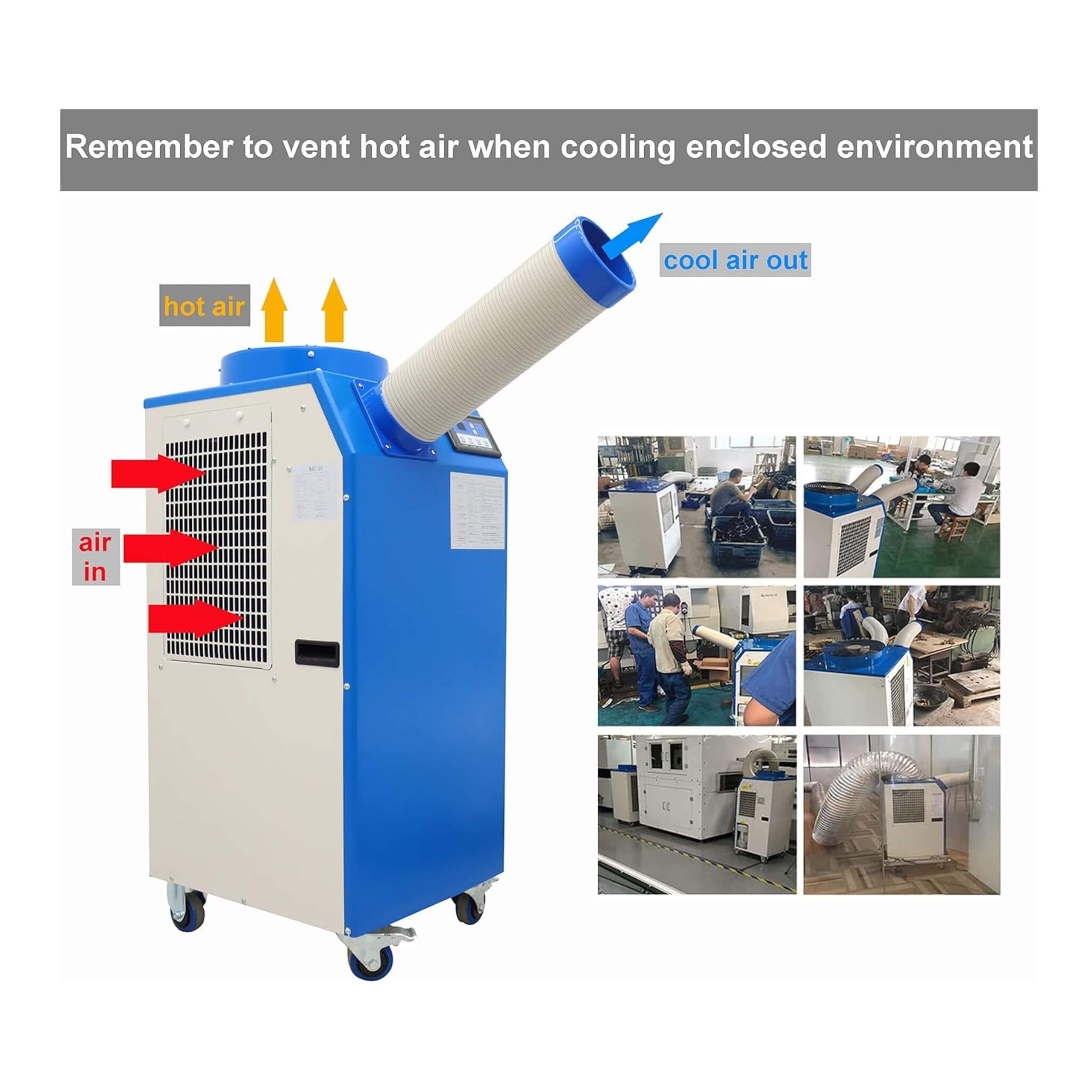 Heavy-Duty 220V Portable 11K BTU Outdoor Industrial Spot Cooler Air Conditioner (SAK59327)