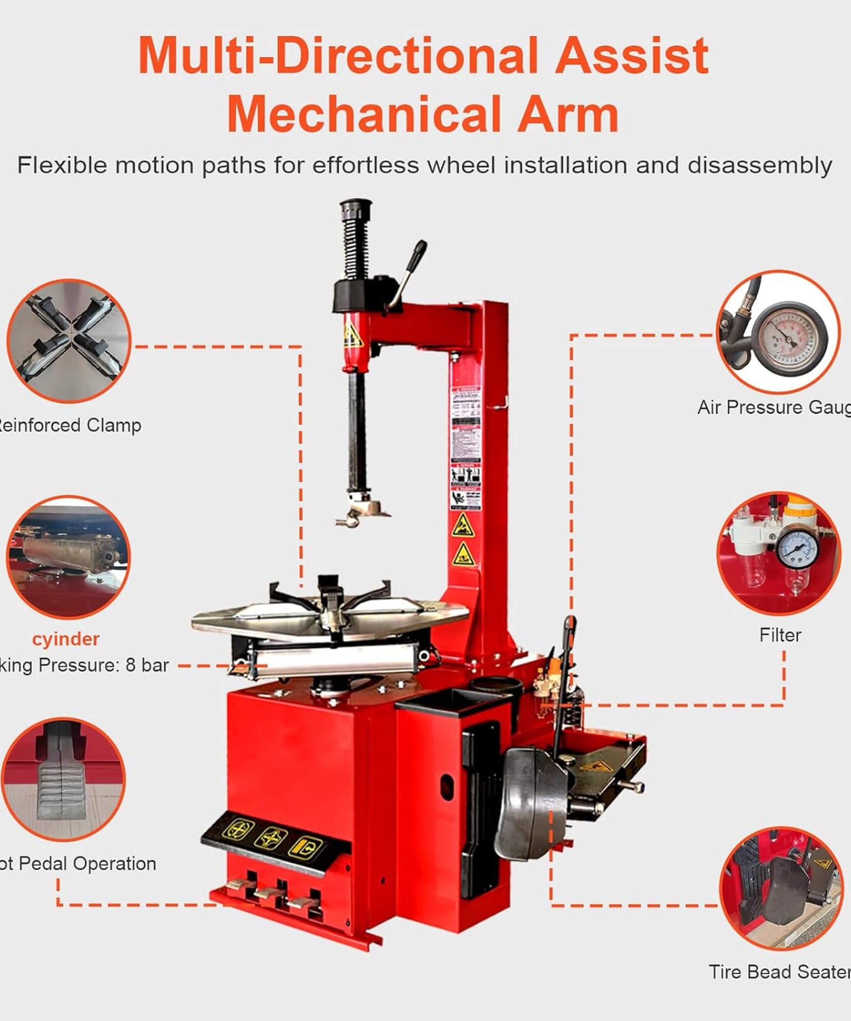 Heavy-Duty 24-Inch Industrial Semi-Automatic Tire Changer With Bead Blaster And Rim Clamp (SAK24697)