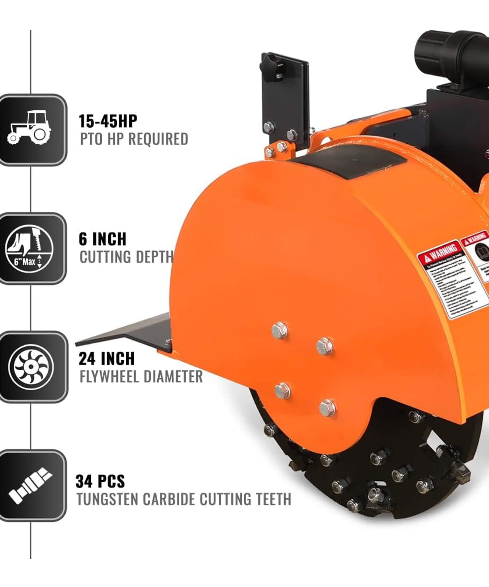 Heavy-Duty 3-Point PTO Powered Stump Root Grinder For 15-45HP Tractors [PTO Shaft Included] (SAK27940)