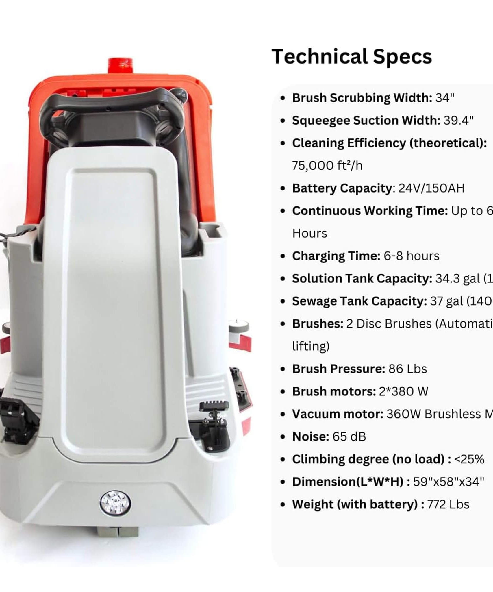 Heavy-Duty 34-Inch Industrial Ride-On Floor Scrubber Machine (SAK63290)