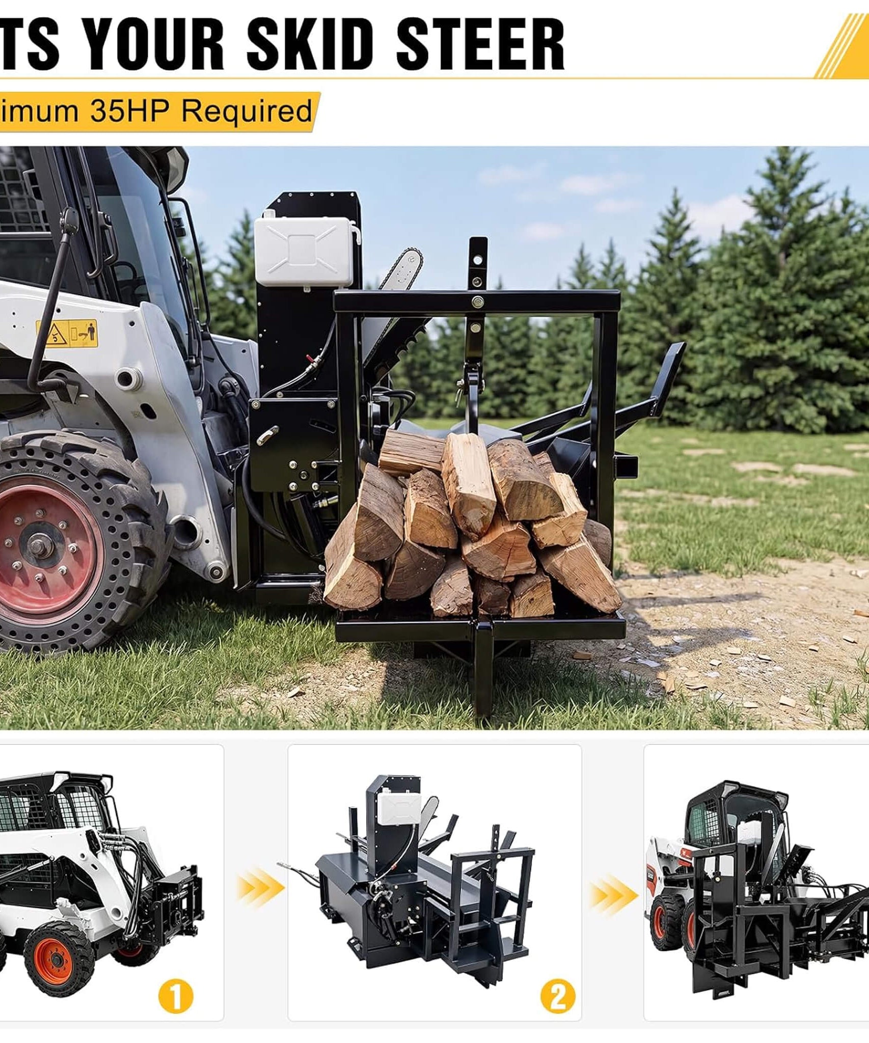Heavy-Duty 35T All-In-One Firewood Processor And Log Lifter Skid Steer Attachment (SAK37152)