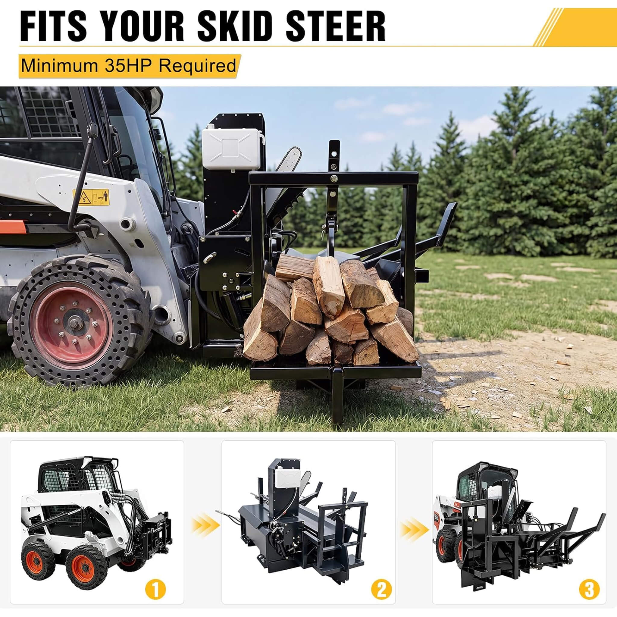 Heavy-Duty 35T All-In-One Firewood Processor And Log Lifter Skid Steer Attachment (SAK37152)