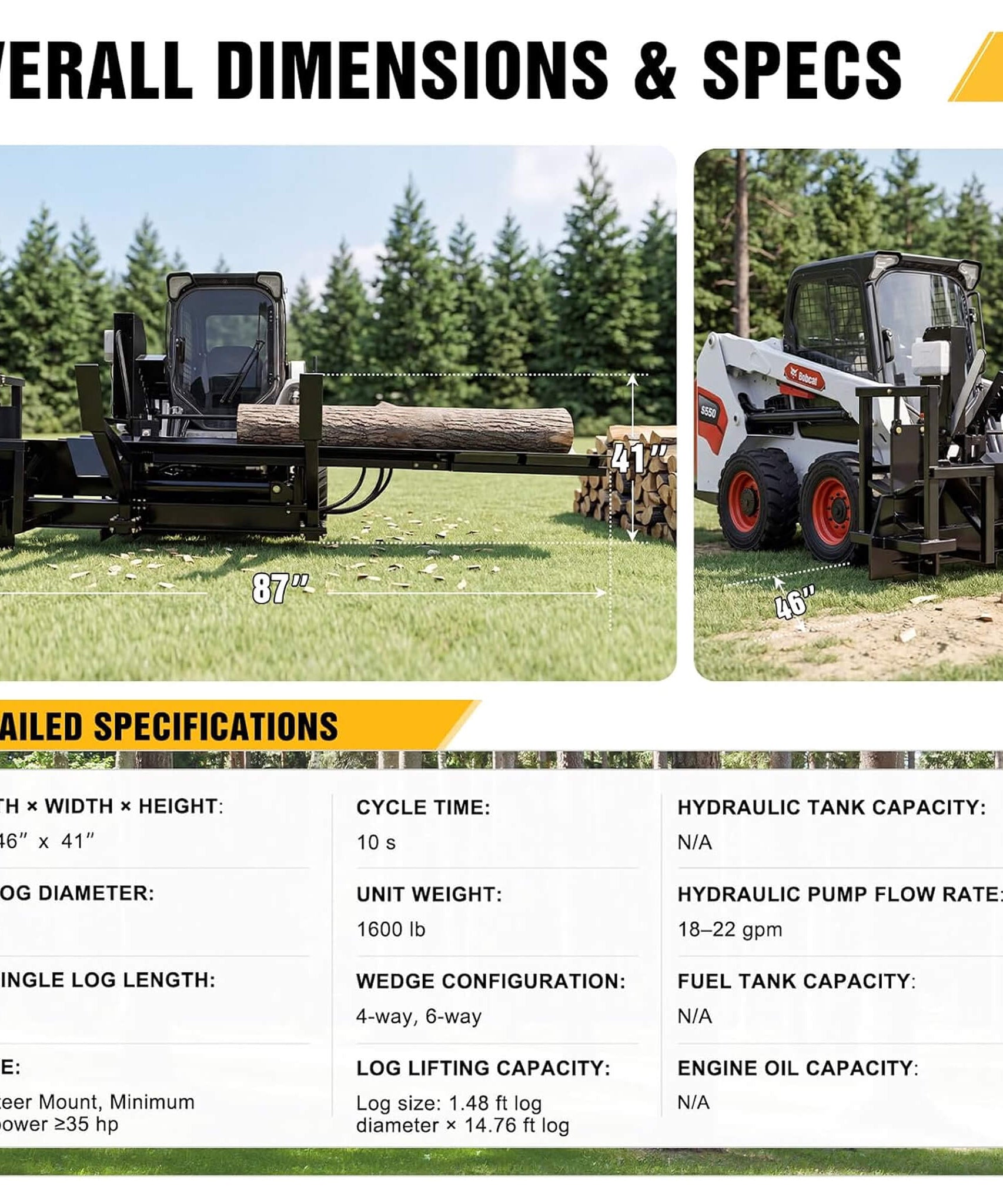 Heavy-Duty 35T All-In-One Firewood Processor And Log Lifter Skid Steer Attachment (SAK37152)