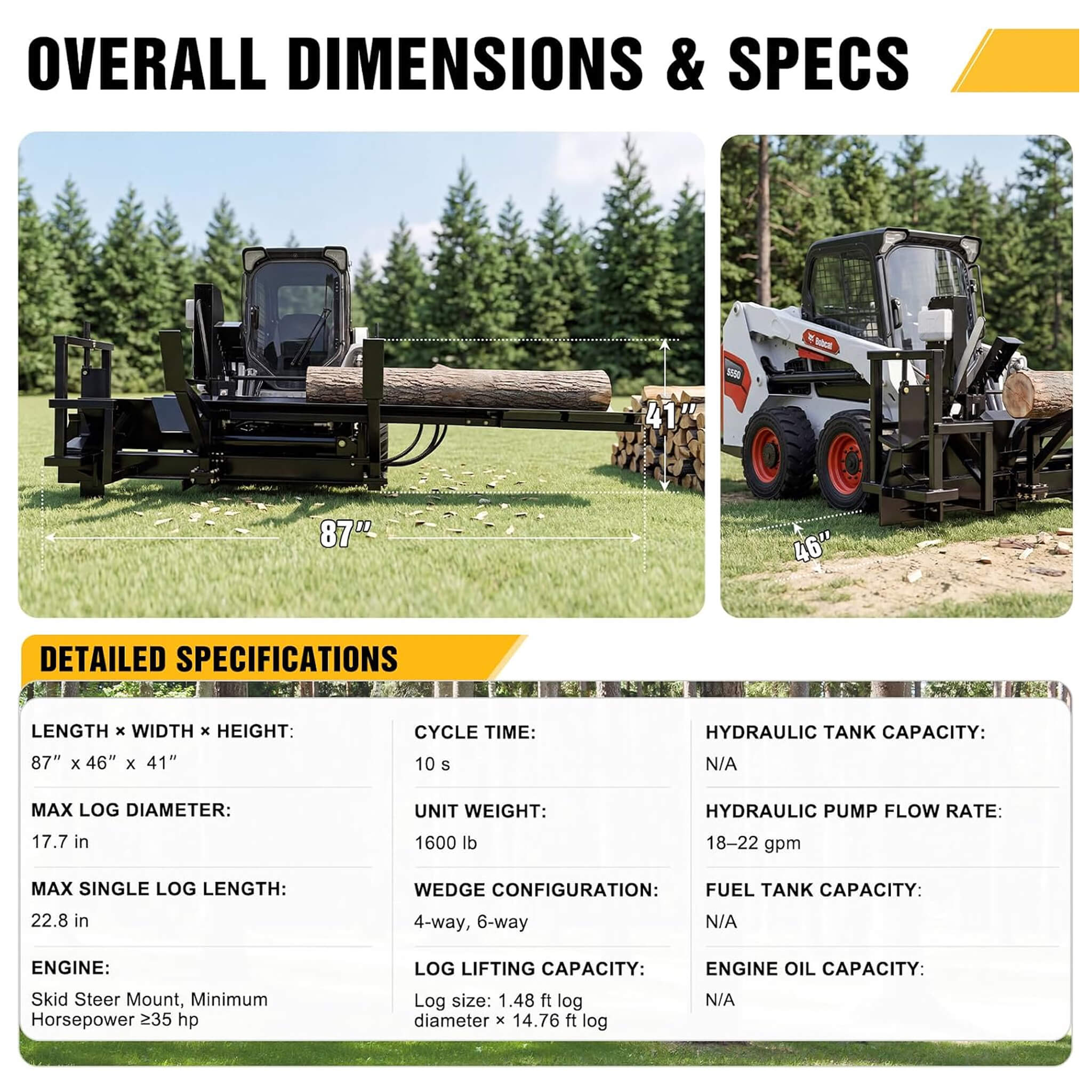 Heavy-Duty 35T All-In-One Firewood Processor And Log Lifter Skid Steer Attachment (SAK37152)