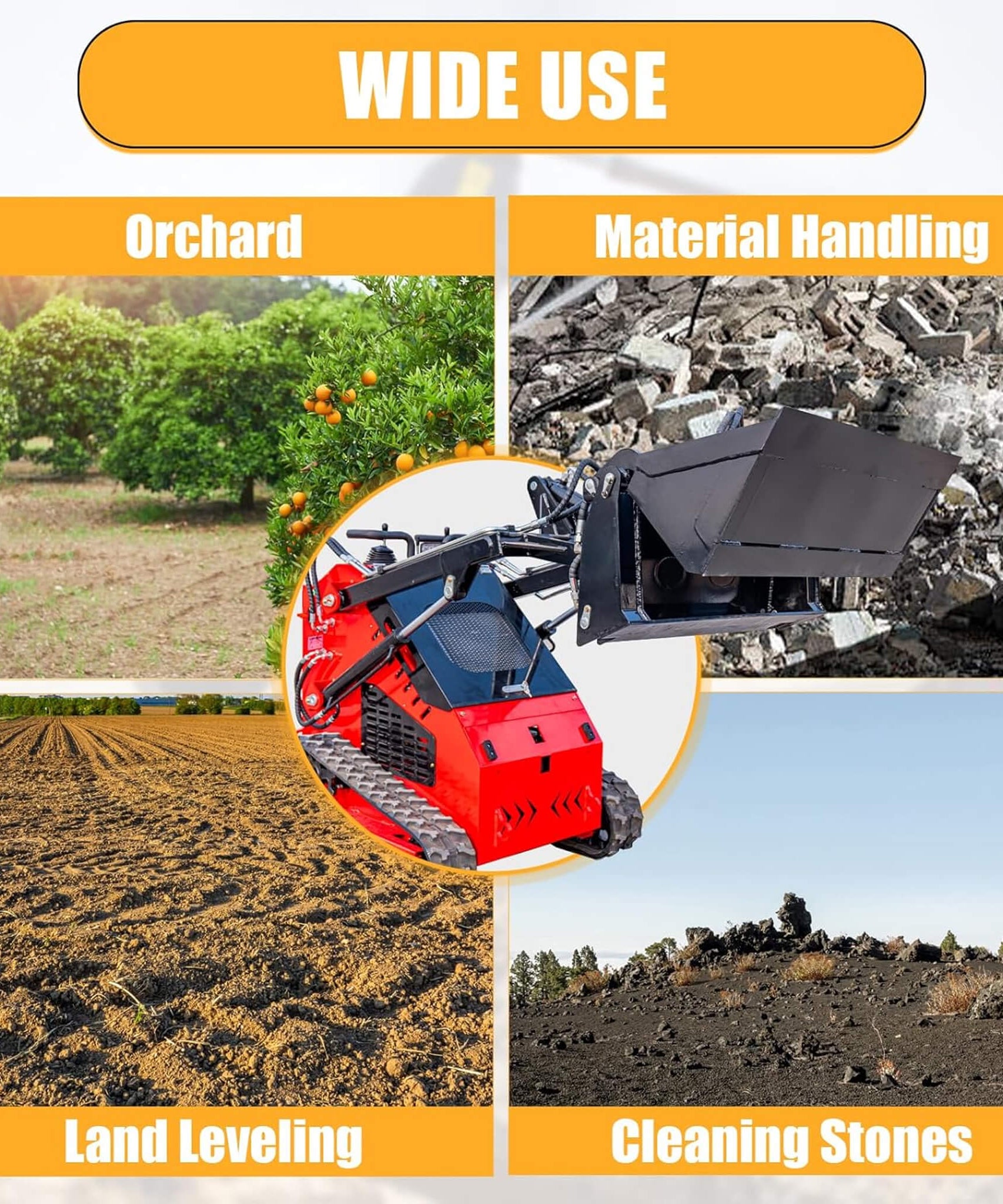 Heavy-Duty 4-In-1 Multipurpose Mini Skid Steer Bucket Combo Attachment (SAK12847)