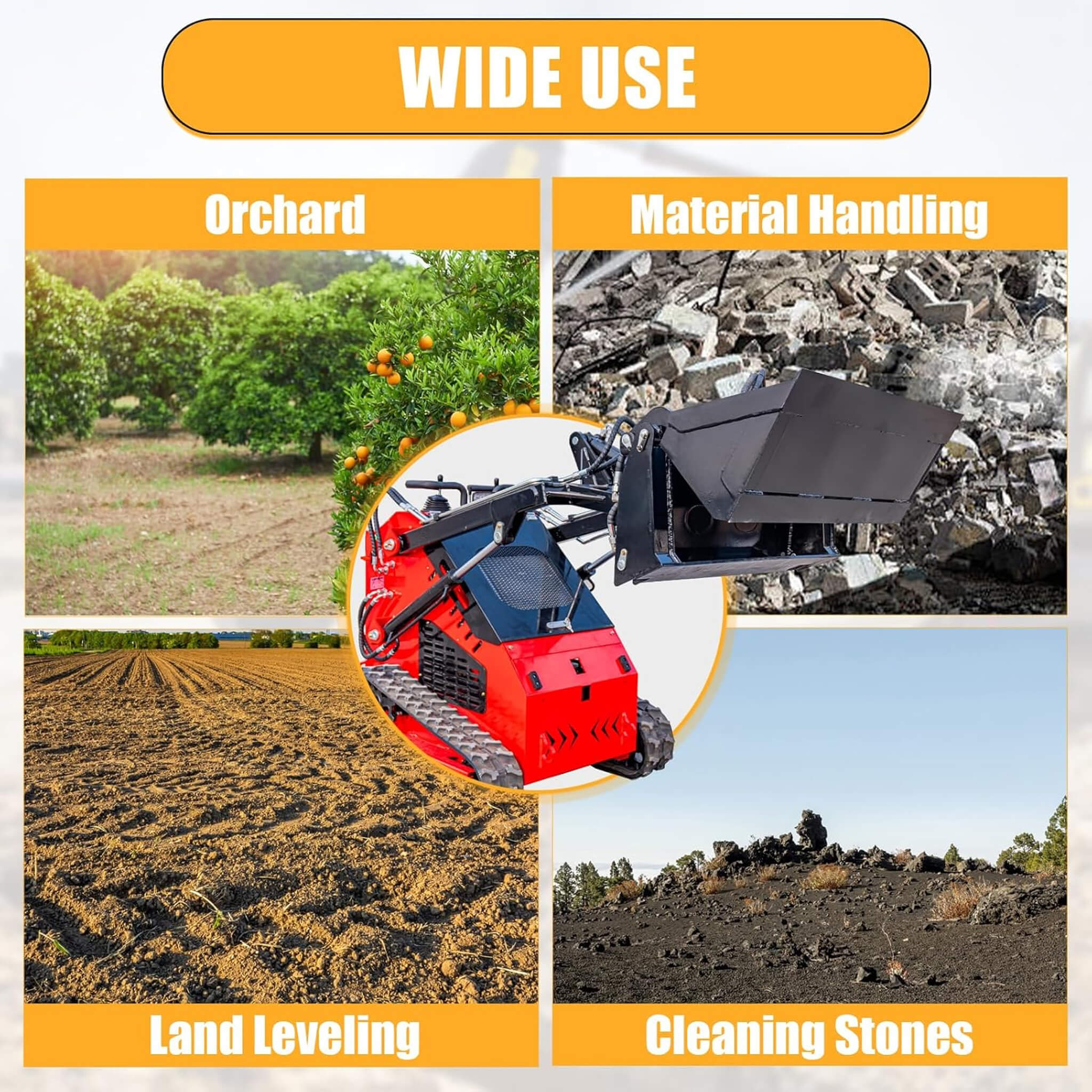 Heavy-Duty 4-In-1 Multipurpose Mini Skid Steer Bucket Combo Attachment (SAK12847)