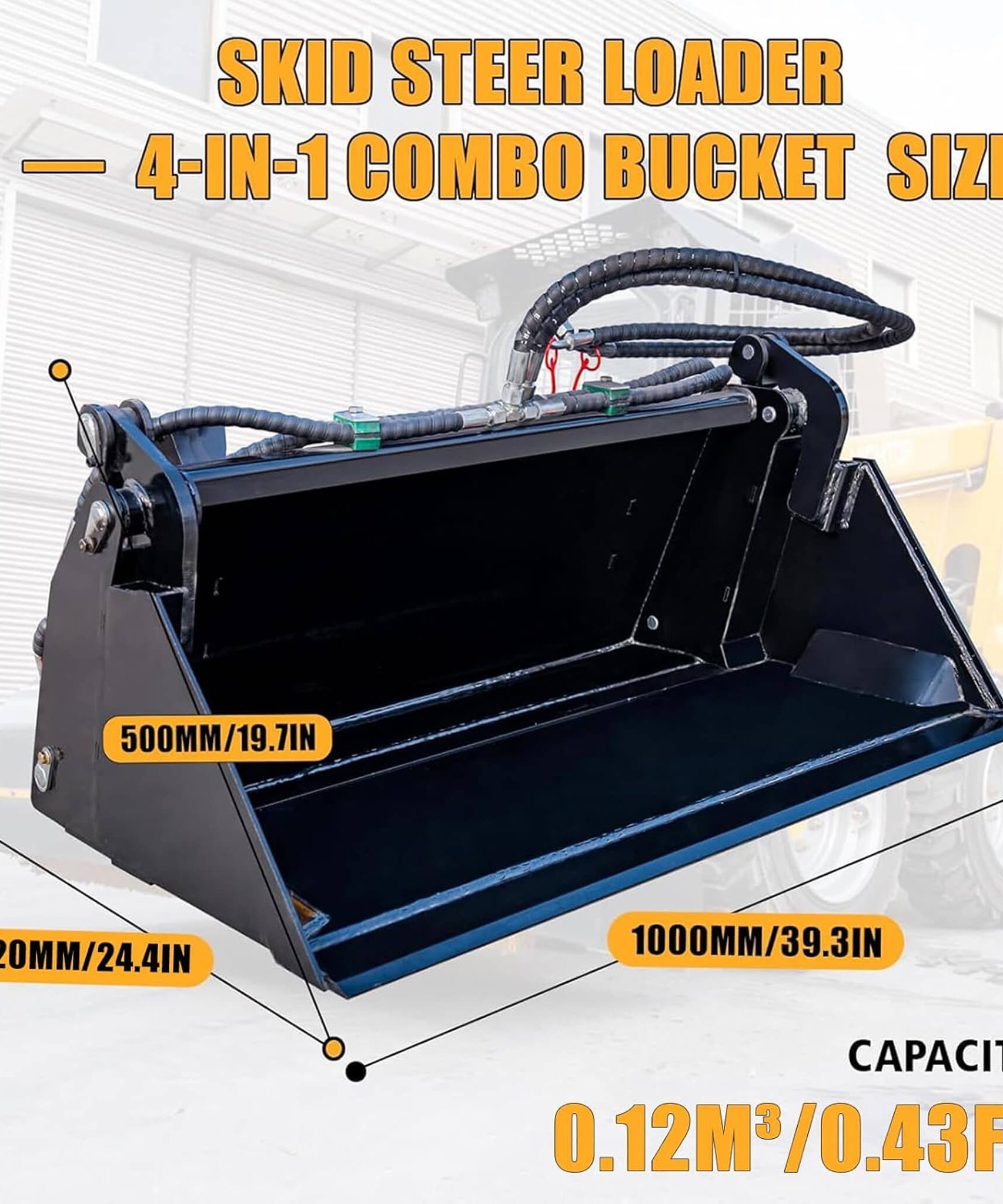 Heavy-Duty 4-In-1 Multipurpose Mini Skid Steer Bucket Combo Attachment (SAK12847)