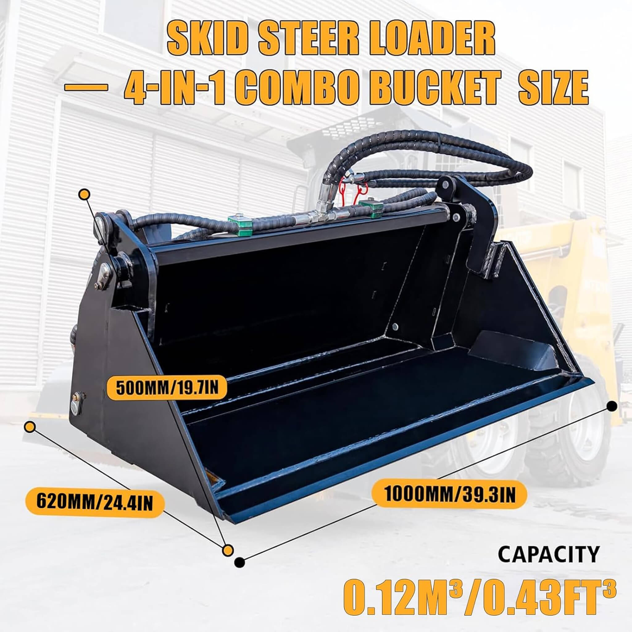 Heavy-Duty 4-In-1 Multipurpose Mini Skid Steer Bucket Combo Attachment (SAK12847)