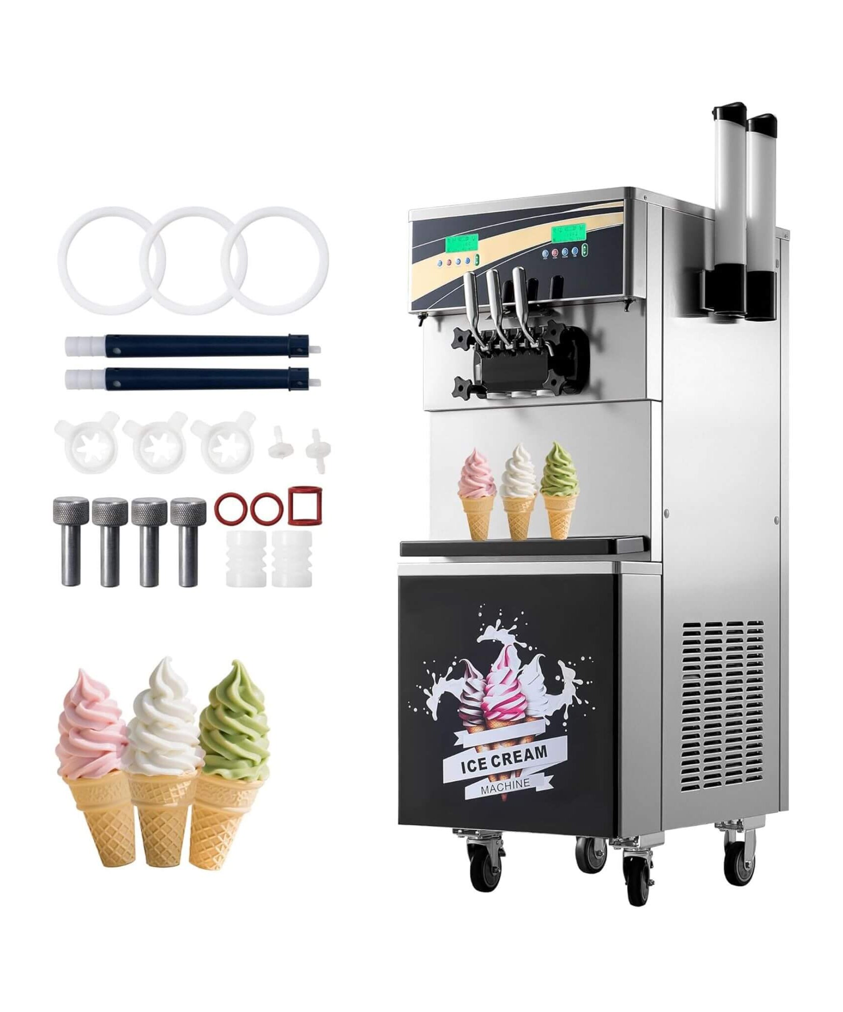 Heavy-Duty 45L/H 3-Flavor Dual Compressor Commercial Soft Serve Ice Cream Machine (SAK43195)