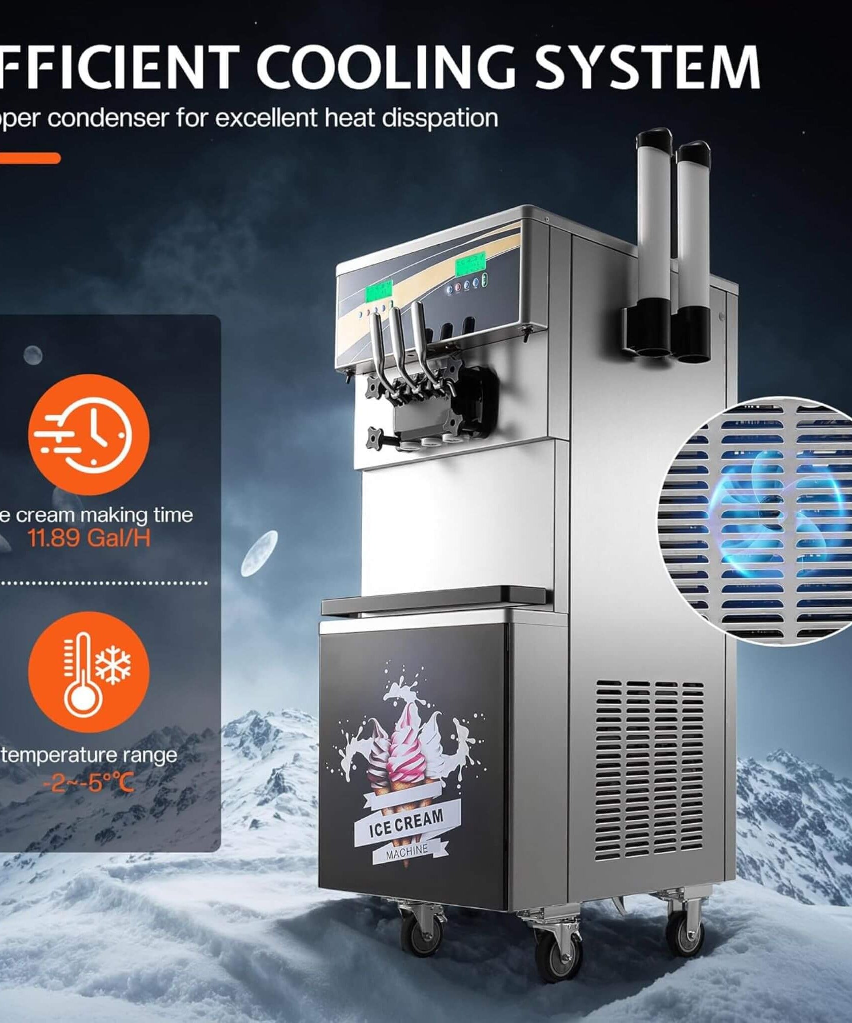 Heavy-Duty 45L/H 3-Flavor Dual Compressor Commercial Soft Serve Ice Cream Machine (SAK43195)