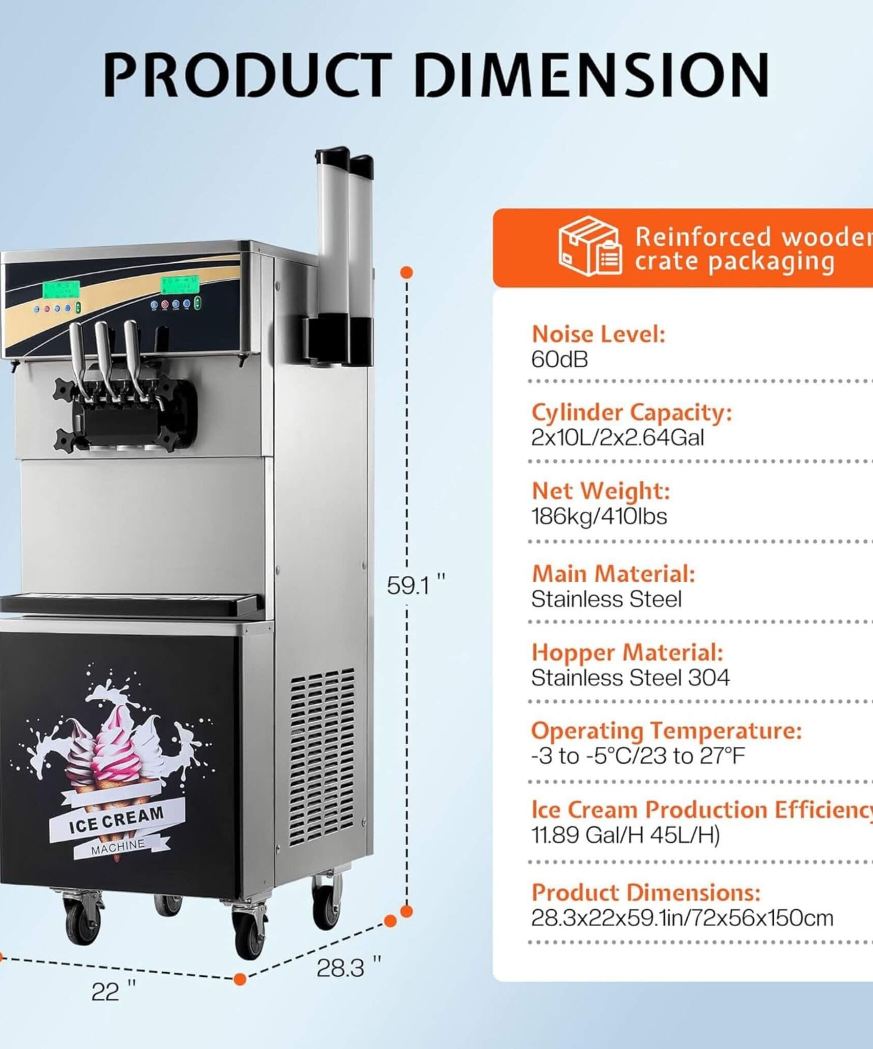 Heavy-Duty 45L/H 3-Flavor Dual Compressor Commercial Soft Serve Ice Cream Machine (SAK43195)
