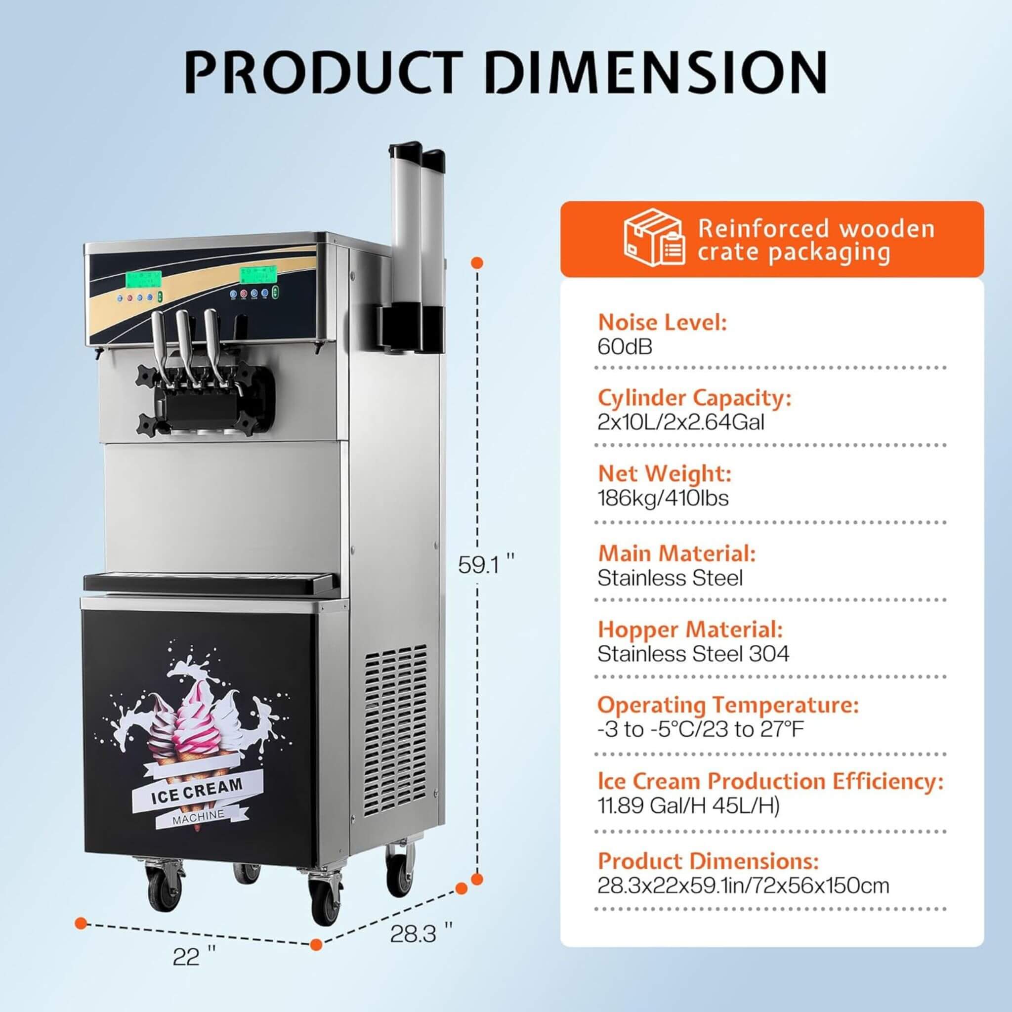 Heavy-Duty 45L/H 3-Flavor Dual Compressor Commercial Soft Serve Ice Cream Machine (SAK43195)