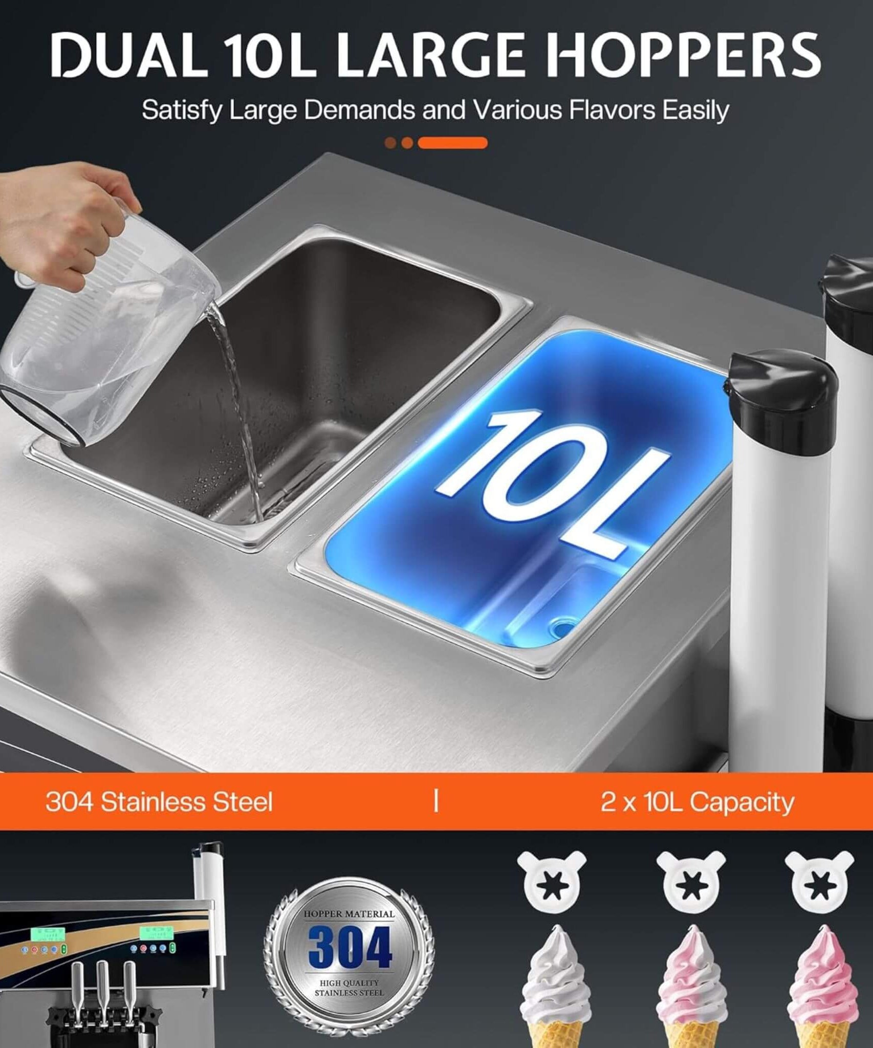 Heavy-Duty 45L/H 3-Flavor Dual Compressor Commercial Soft Serve Ice Cream Machine (SAK43195)