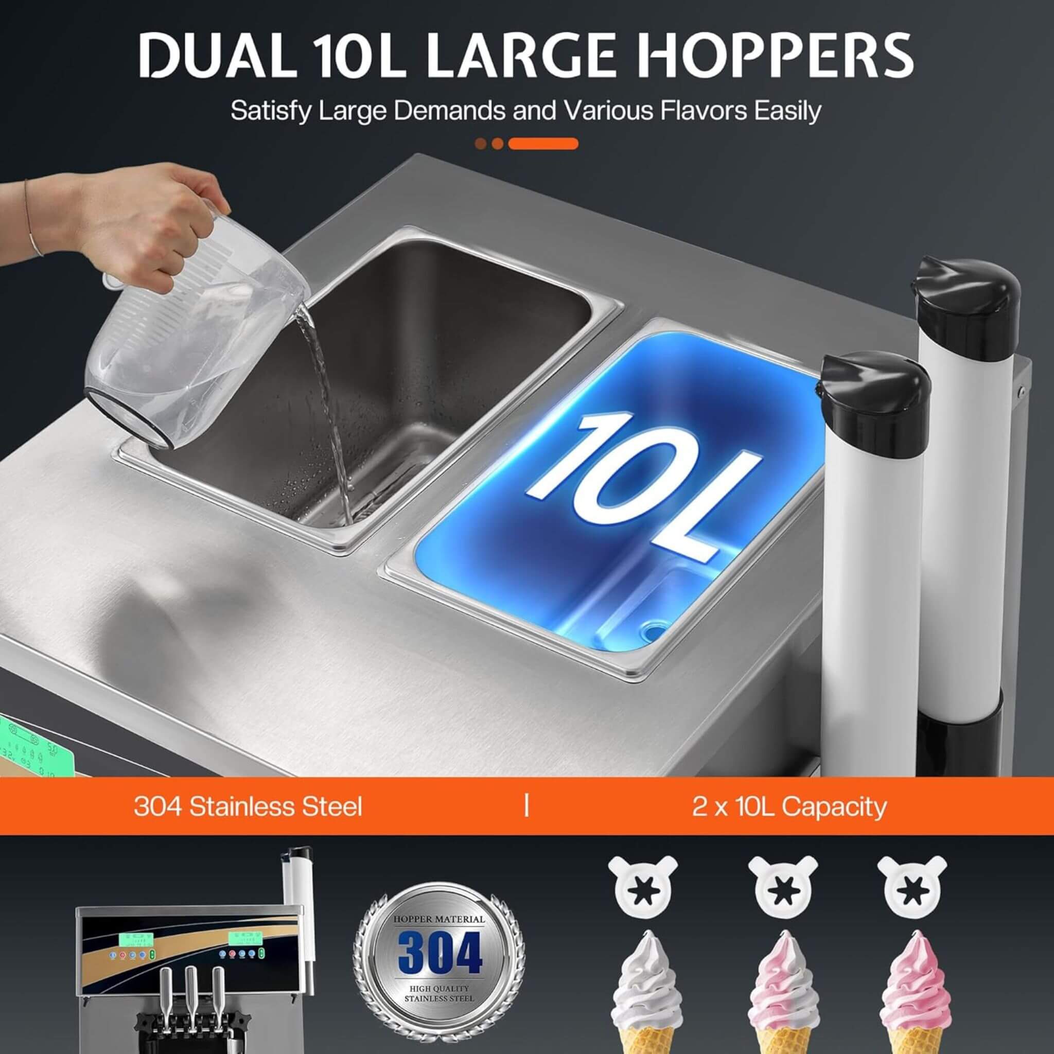 Heavy-Duty 45L/H 3-Flavor Dual Compressor Commercial Soft Serve Ice Cream Machine (SAK43195)