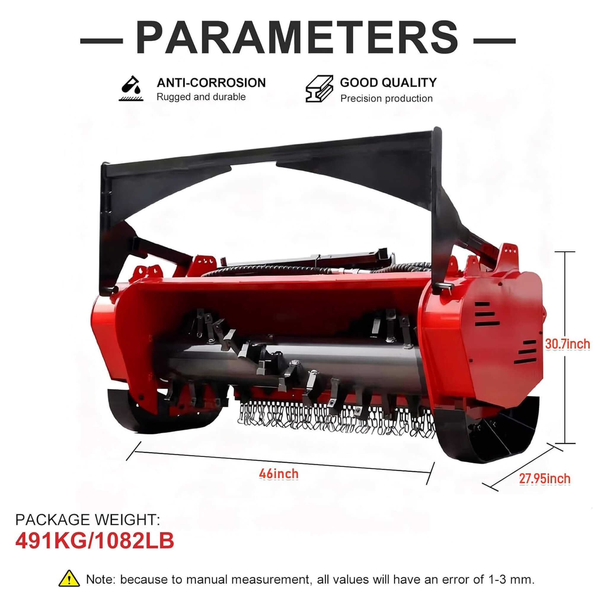 Heavy-Duty 46-Inch Drum Forestry Skid Steer Mulcher Attachment (SAK30495)