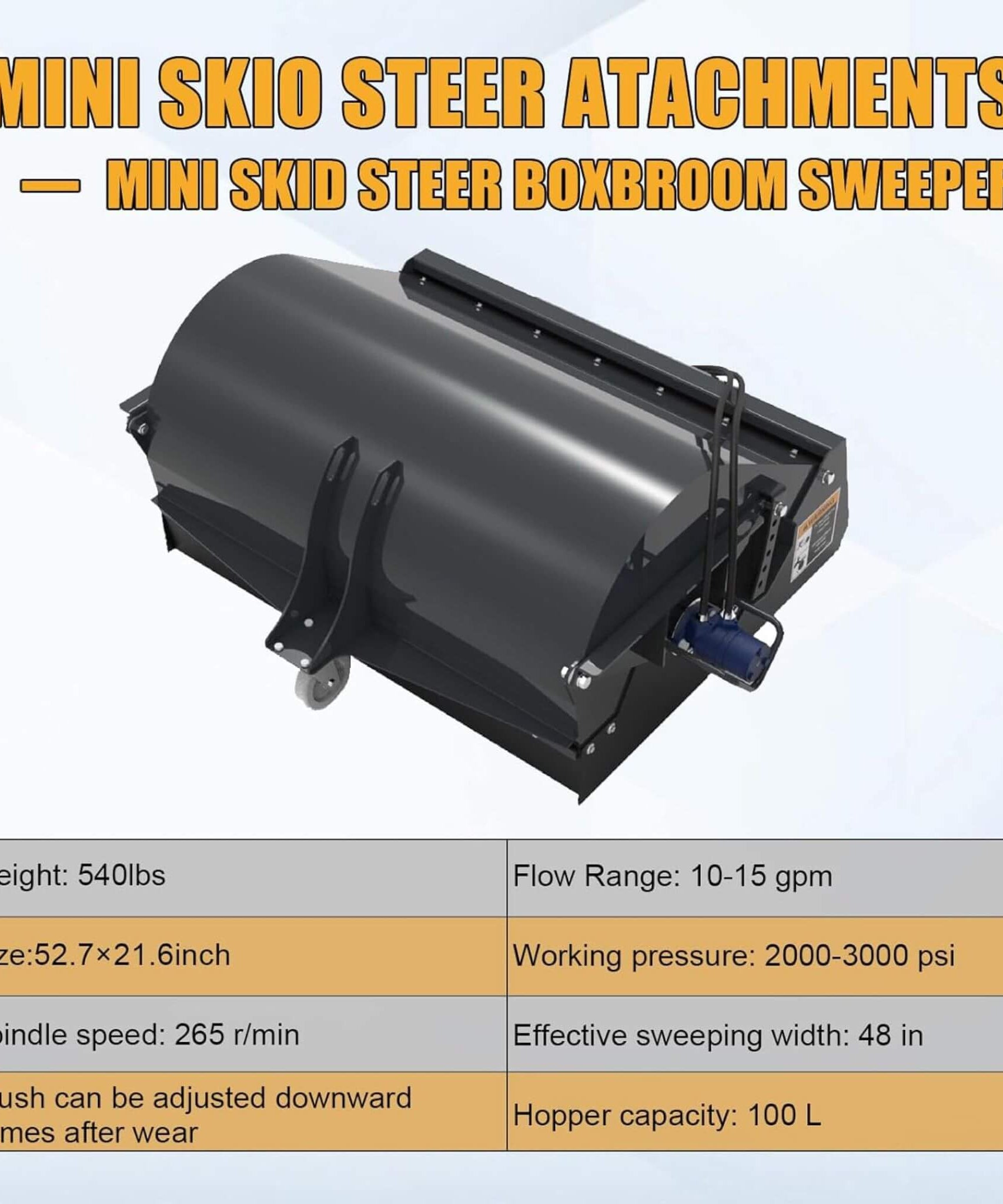 Heavy-Duty 48-Inch Mini Skid Steer Sweeper Attachment (SAK94820)