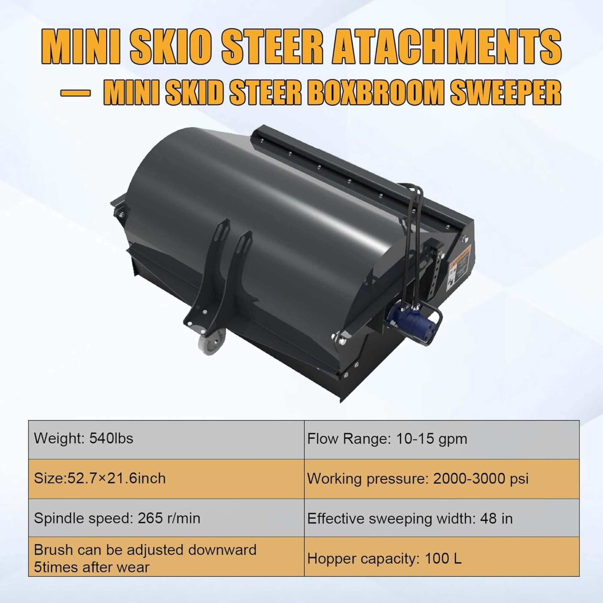 Heavy-Duty 48-Inch Mini Skid Steer Sweeper Attachment (SAK94820)