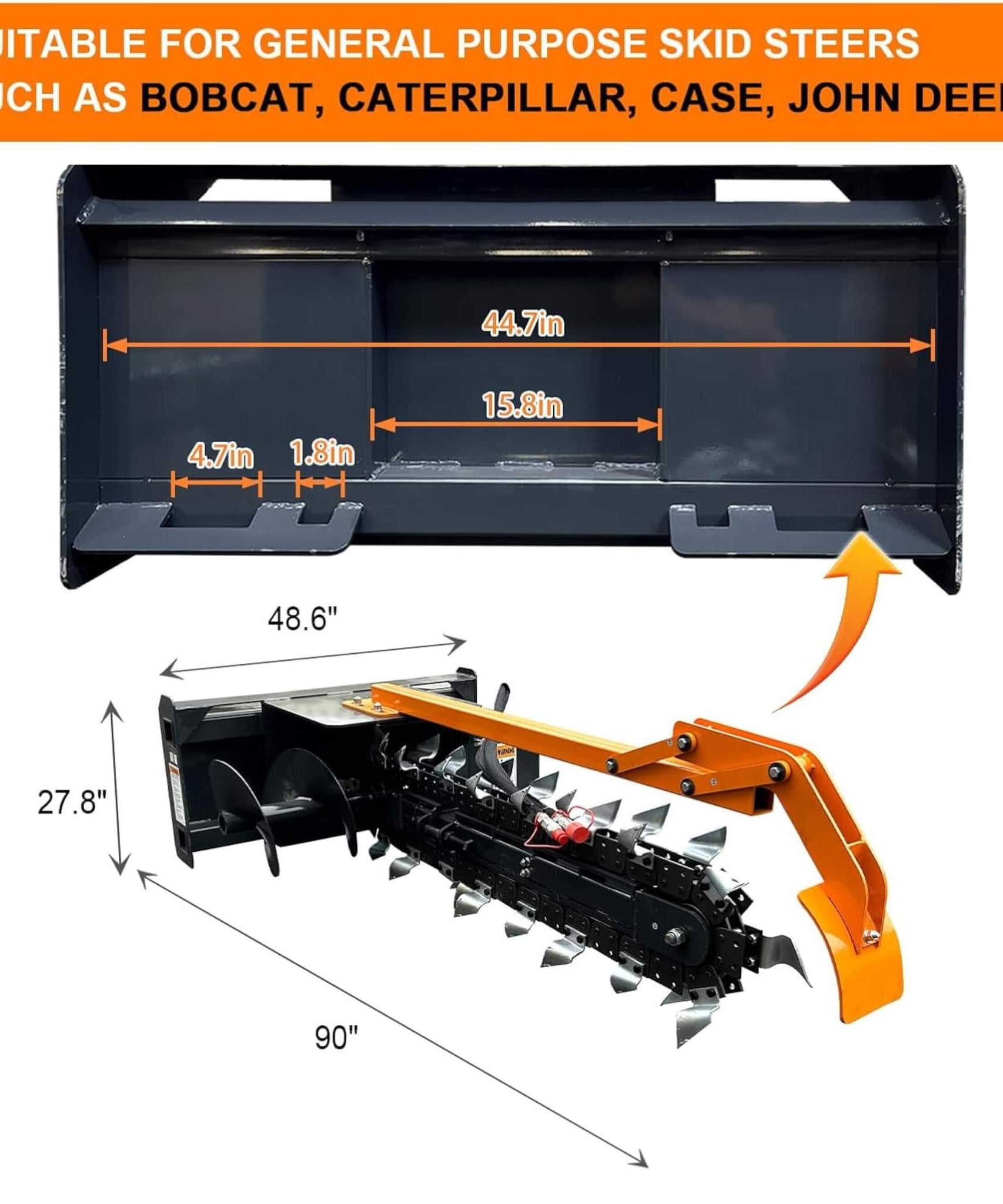 Heavy-Duty 48-Inch Skid Steer Attachment Trencher With Auger (SAK16842)