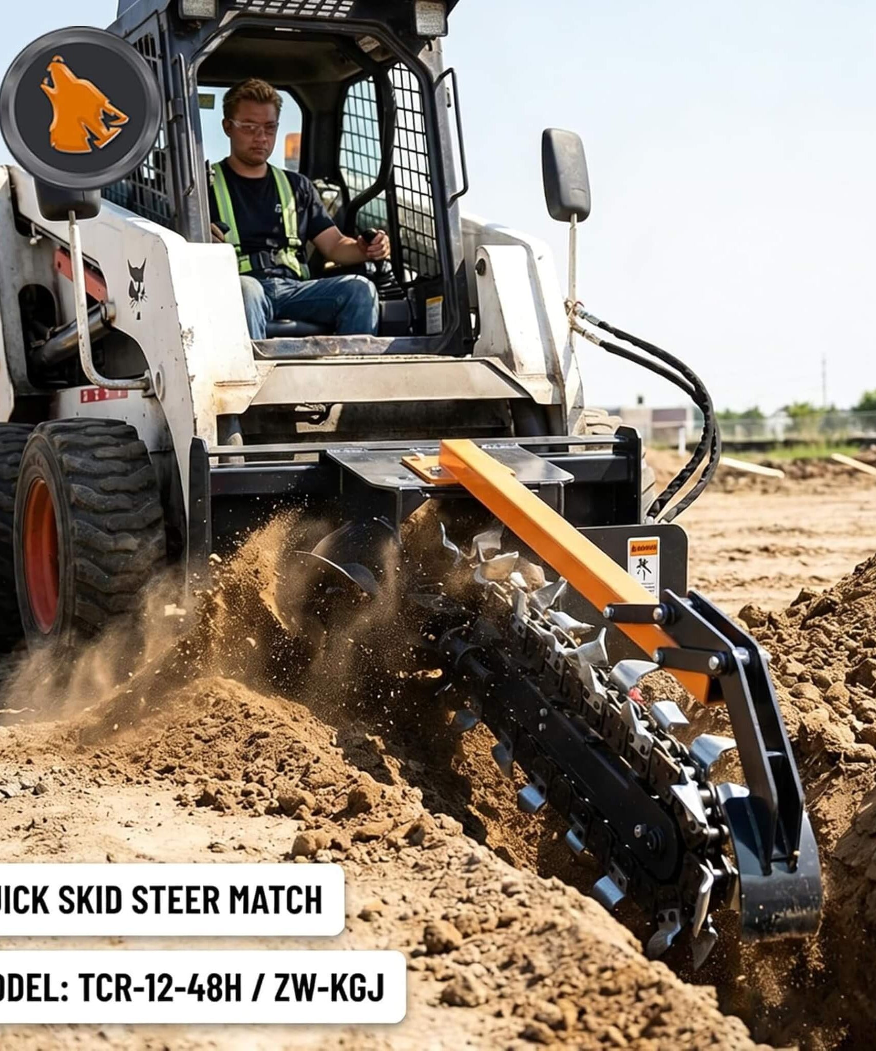 Heavy-Duty 48-Inch Skid Steer Attachment Trencher With Auger (SAK16842)