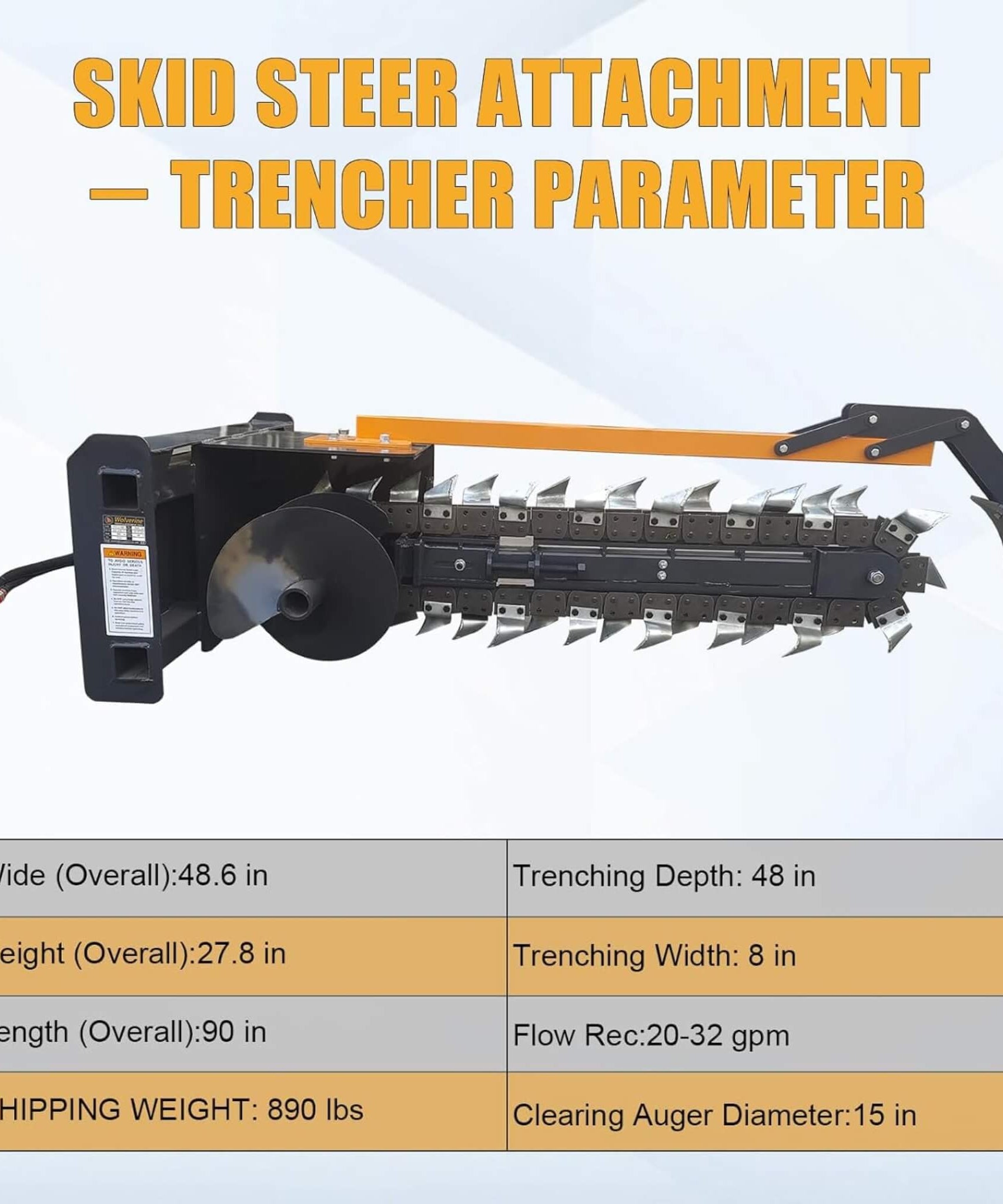 Heavy-Duty 48-Inch Skid Steer Attachment Trencher With Auger (SAK16842)