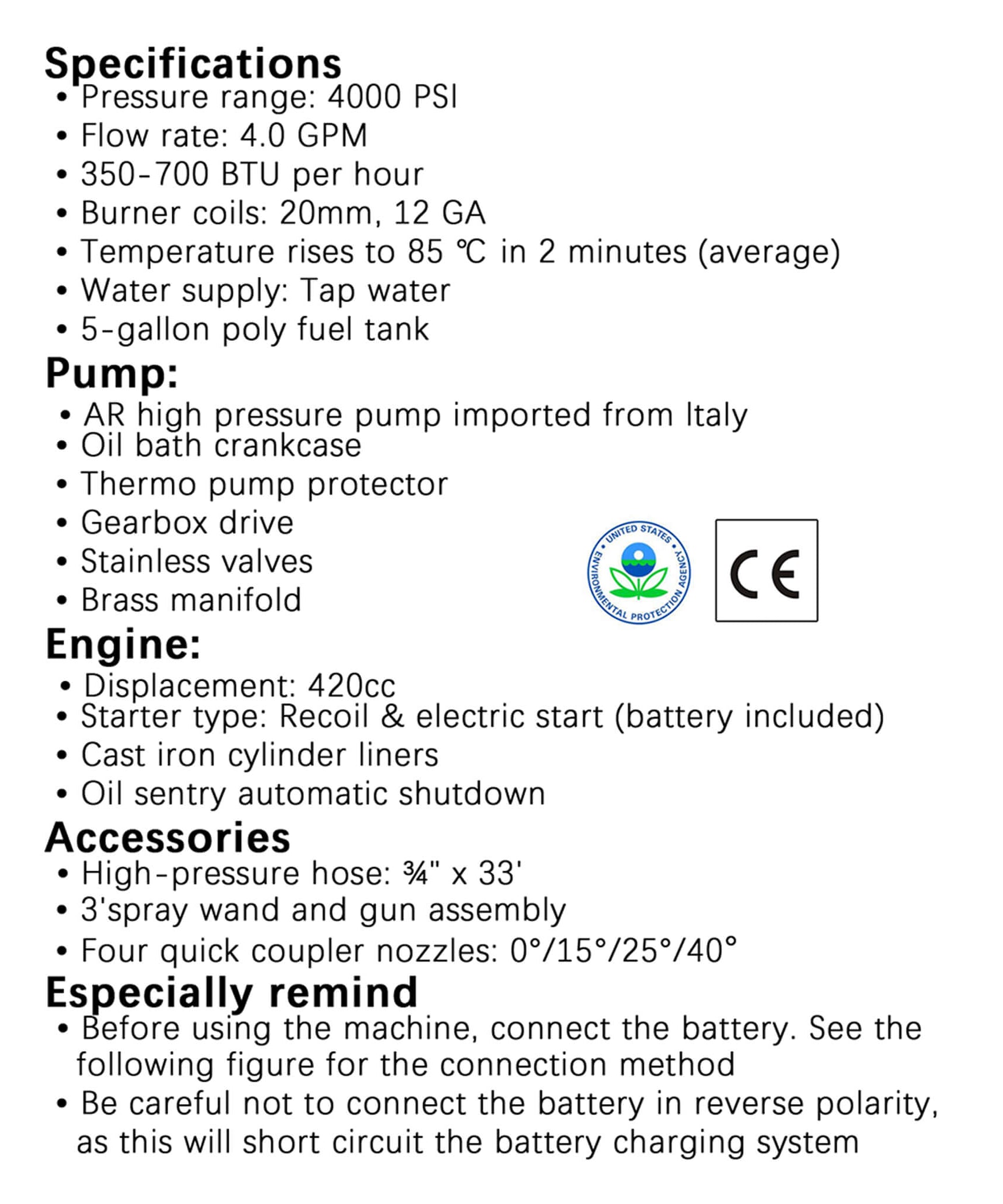 Heavy-Duty 4GPM 4000PSI Commercial Portable Hot Water Pressure Power Washer (SAK26013)