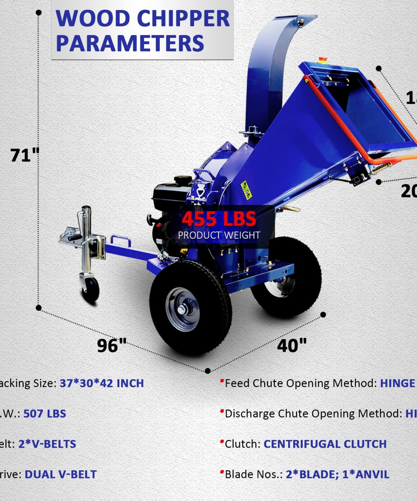 Heavy-Duty 5-Inch 15HP 420CC Gas Towable Disc Wood Chipper Shredder With Recoil Start (SAK51947)