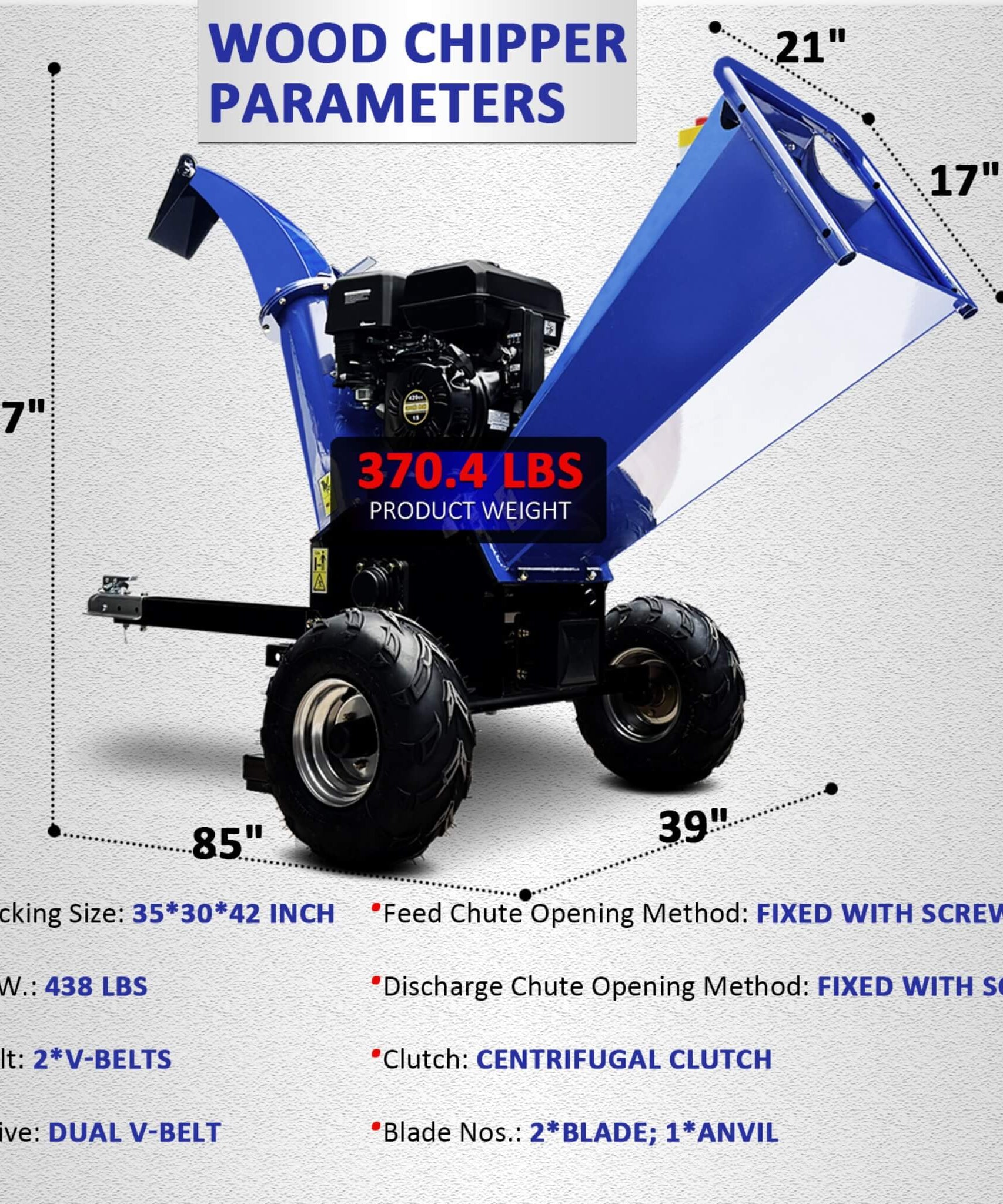 Heavy-Duty 5-Inch 15HP 420CC Gas Drum Wood Chipper Shredder With Electric Start And Tow Hitch (SAK48652)