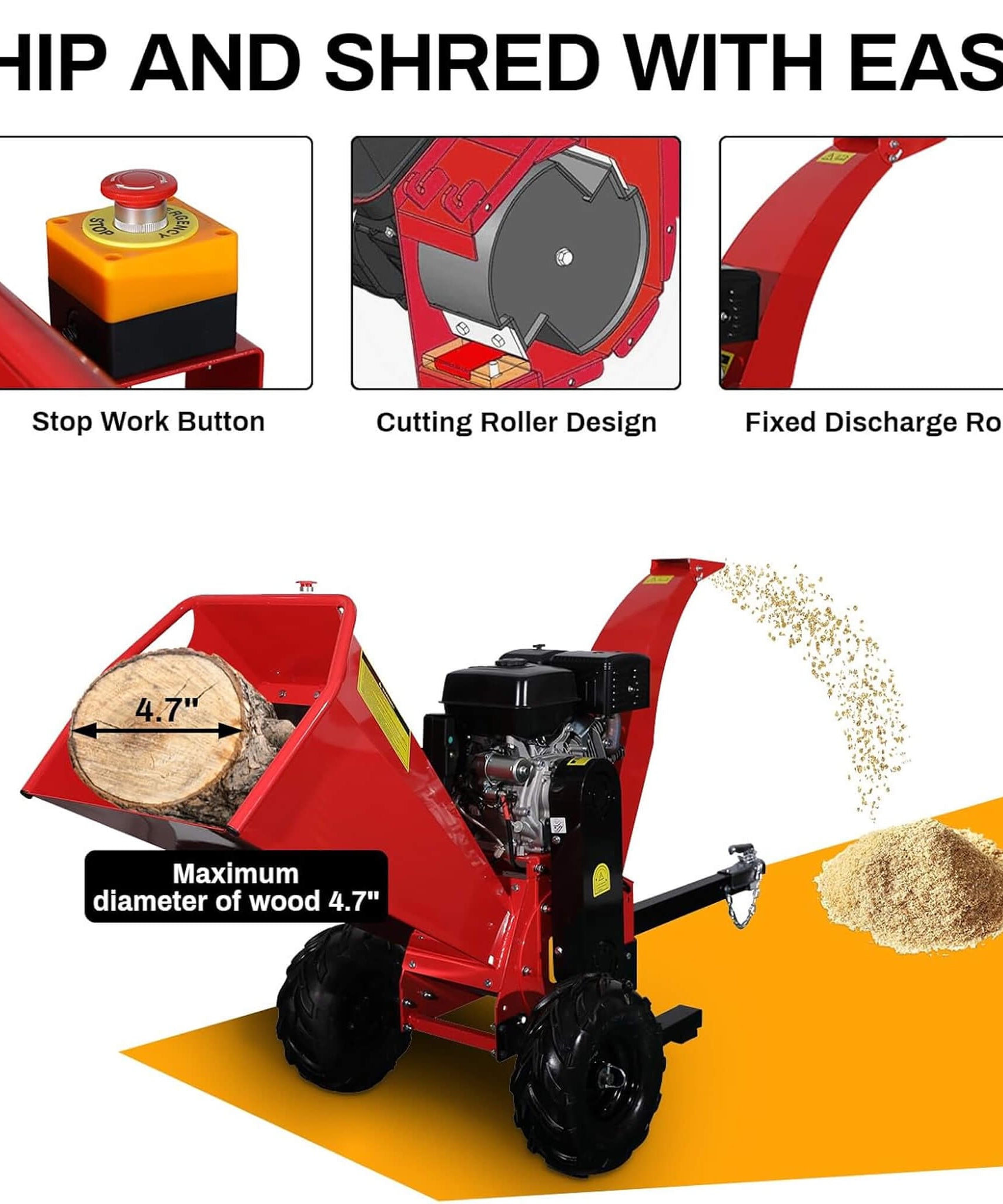 Heavy-Duty 5-Inch 420CC 15HP Towable Gas Wood Chipper Shredder Mulcher (SAK17493)