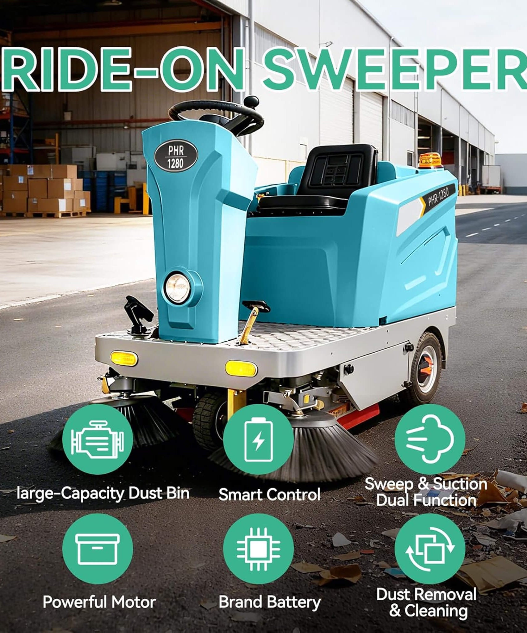 Heavy-Duty 51-Inch Electric Ride-On Floor Industrial Sweeper With Dustbin & Water Tank (SAK69418)
